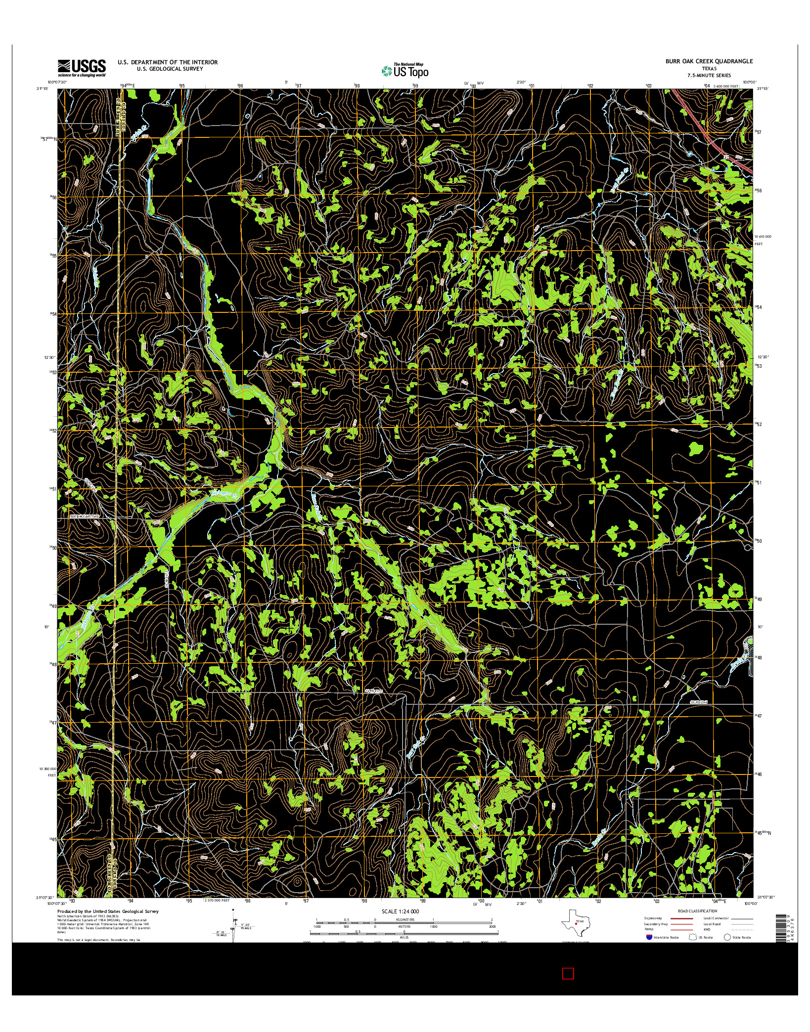USGS US TOPO 7.5-MINUTE MAP FOR BURR OAK CREEK, TX 2016