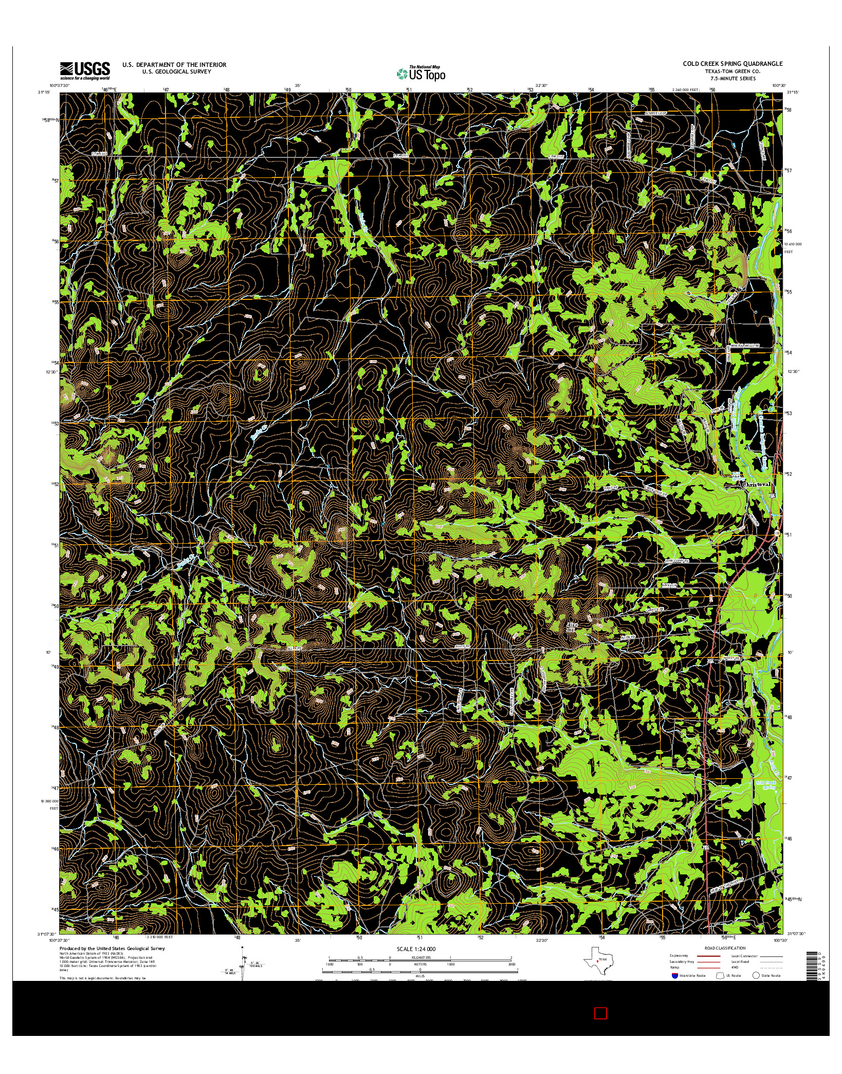 USGS US TOPO 7.5-MINUTE MAP FOR COLD CREEK SPRING, TX 2016