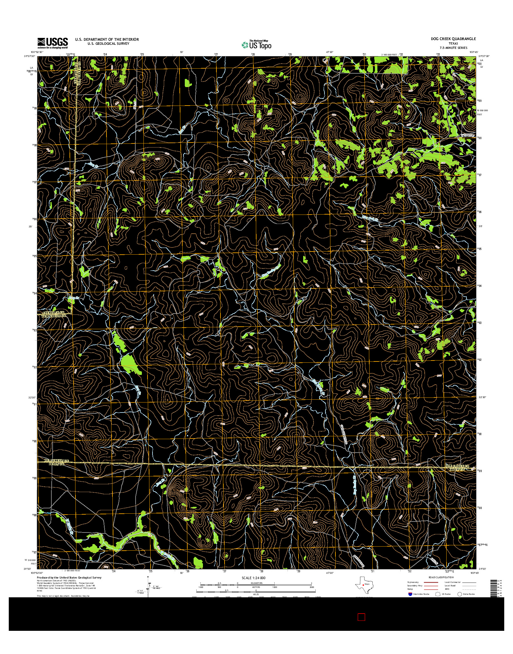 USGS US TOPO 7.5-MINUTE MAP FOR DOG CREEK, TX 2016