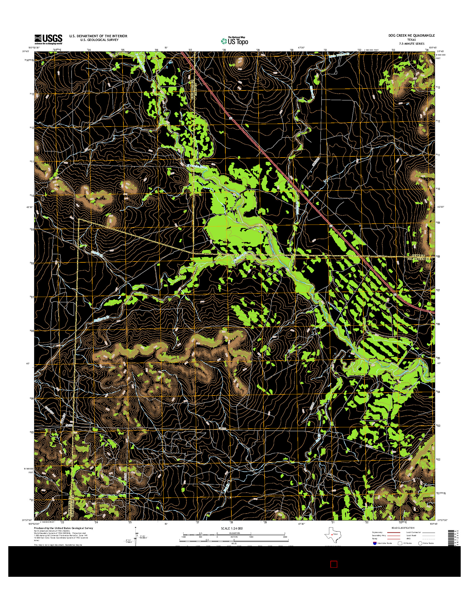 USGS US TOPO 7.5-MINUTE MAP FOR DOG CREEK NE, TX 2016