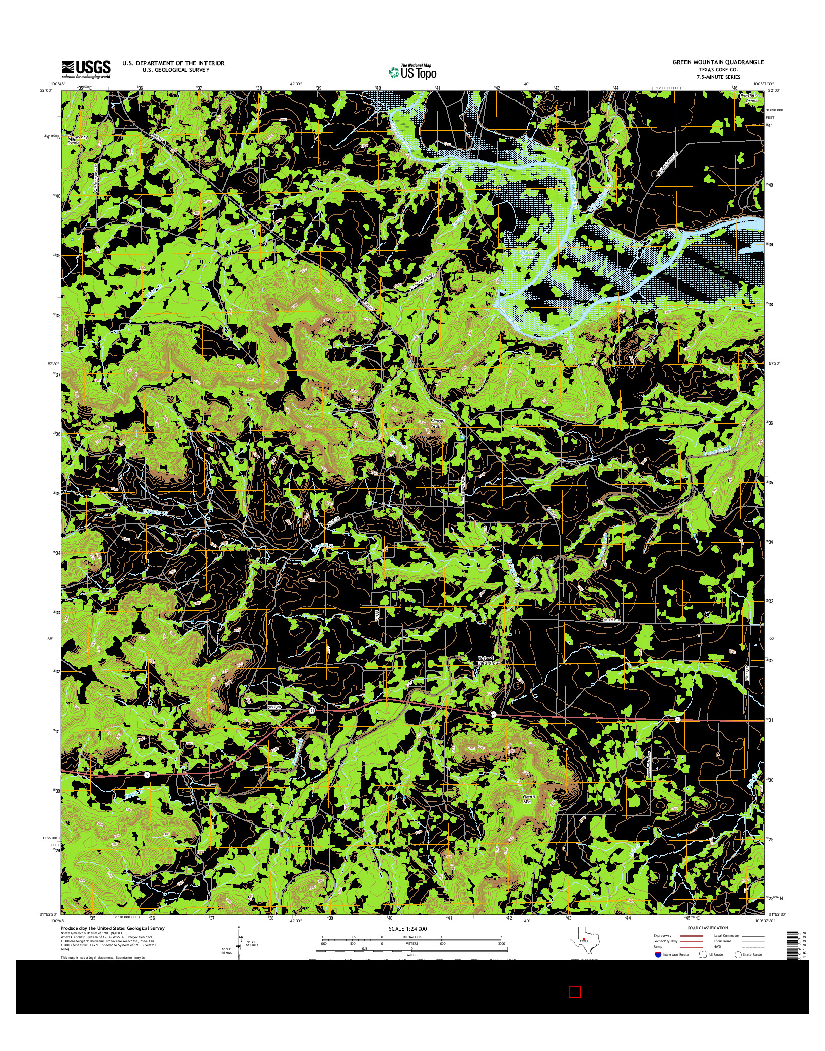 USGS US TOPO 7.5-MINUTE MAP FOR GREEN MOUNTAIN, TX 2016