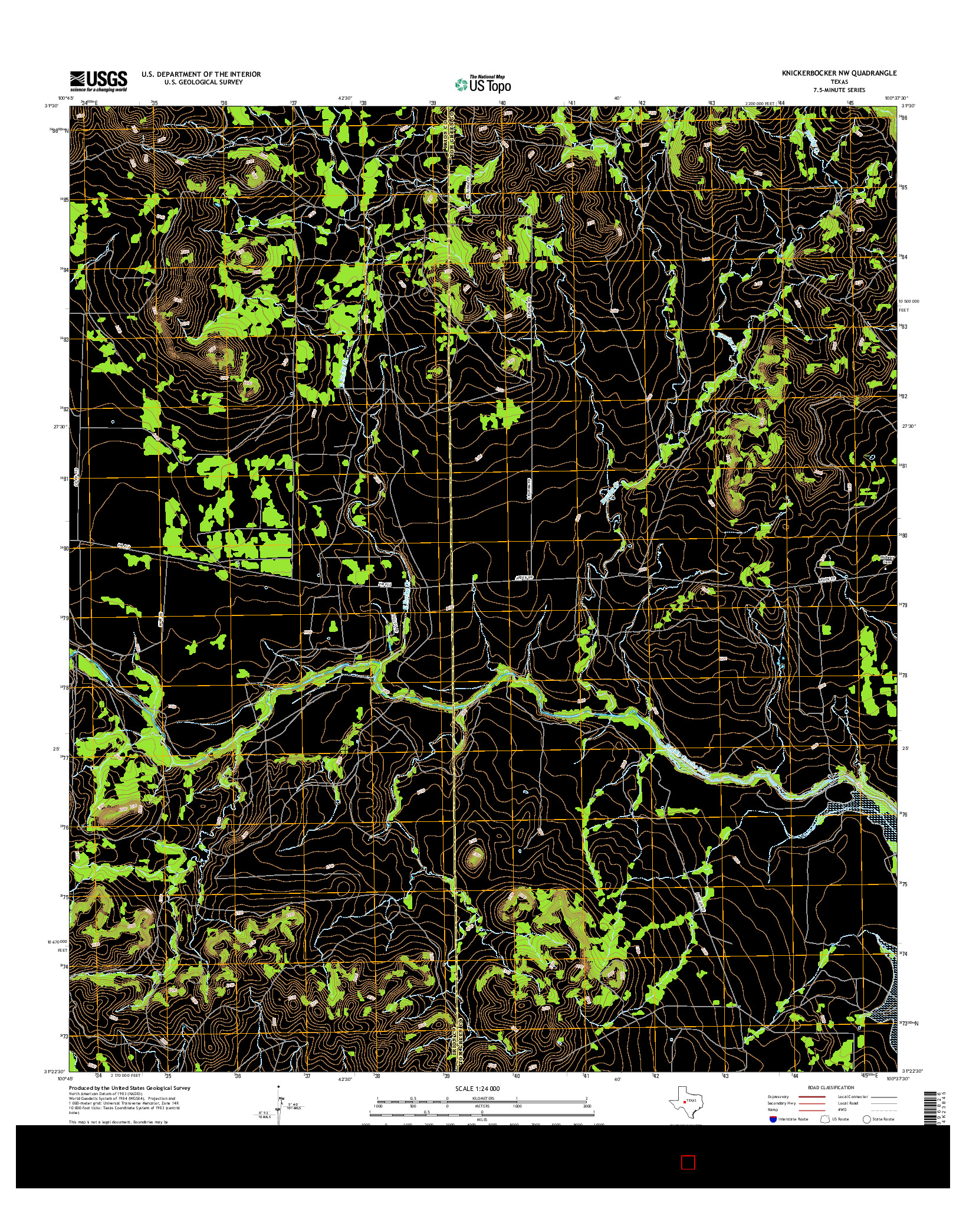 USGS US TOPO 7.5-MINUTE MAP FOR KNICKERBOCKER NW, TX 2016