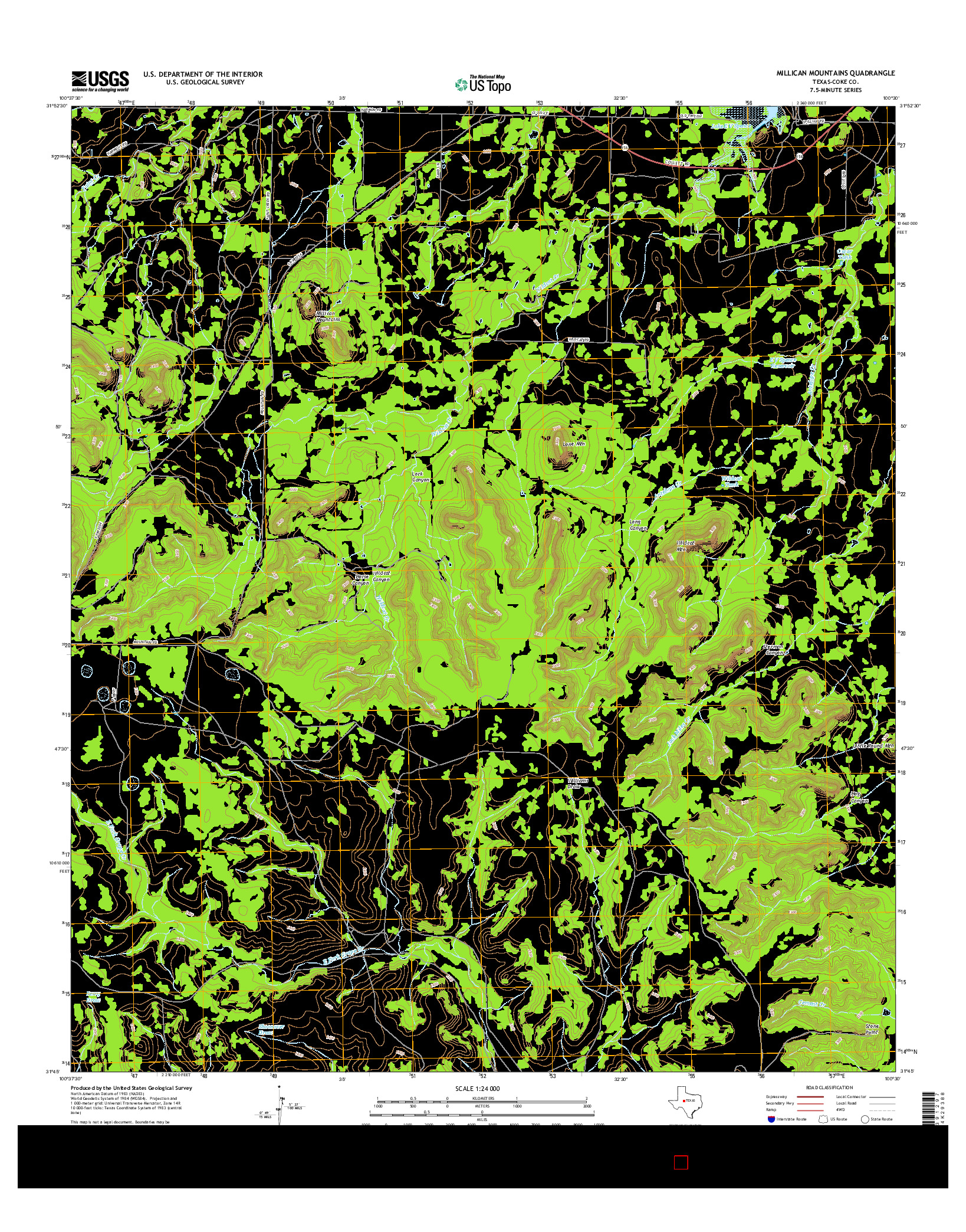 USGS US TOPO 7.5-MINUTE MAP FOR MILLICAN MOUNTAINS, TX 2016