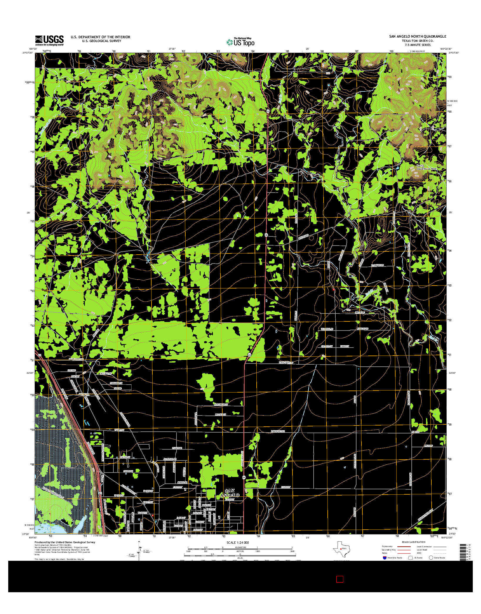 USGS US TOPO 7.5-MINUTE MAP FOR SAN ANGELO NORTH, TX 2016