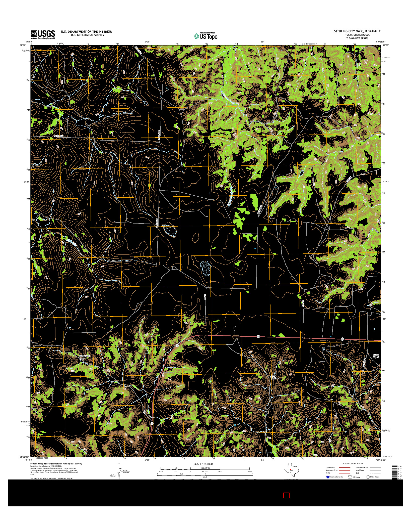 USGS US TOPO 7.5-MINUTE MAP FOR STERLING CITY NW, TX 2016