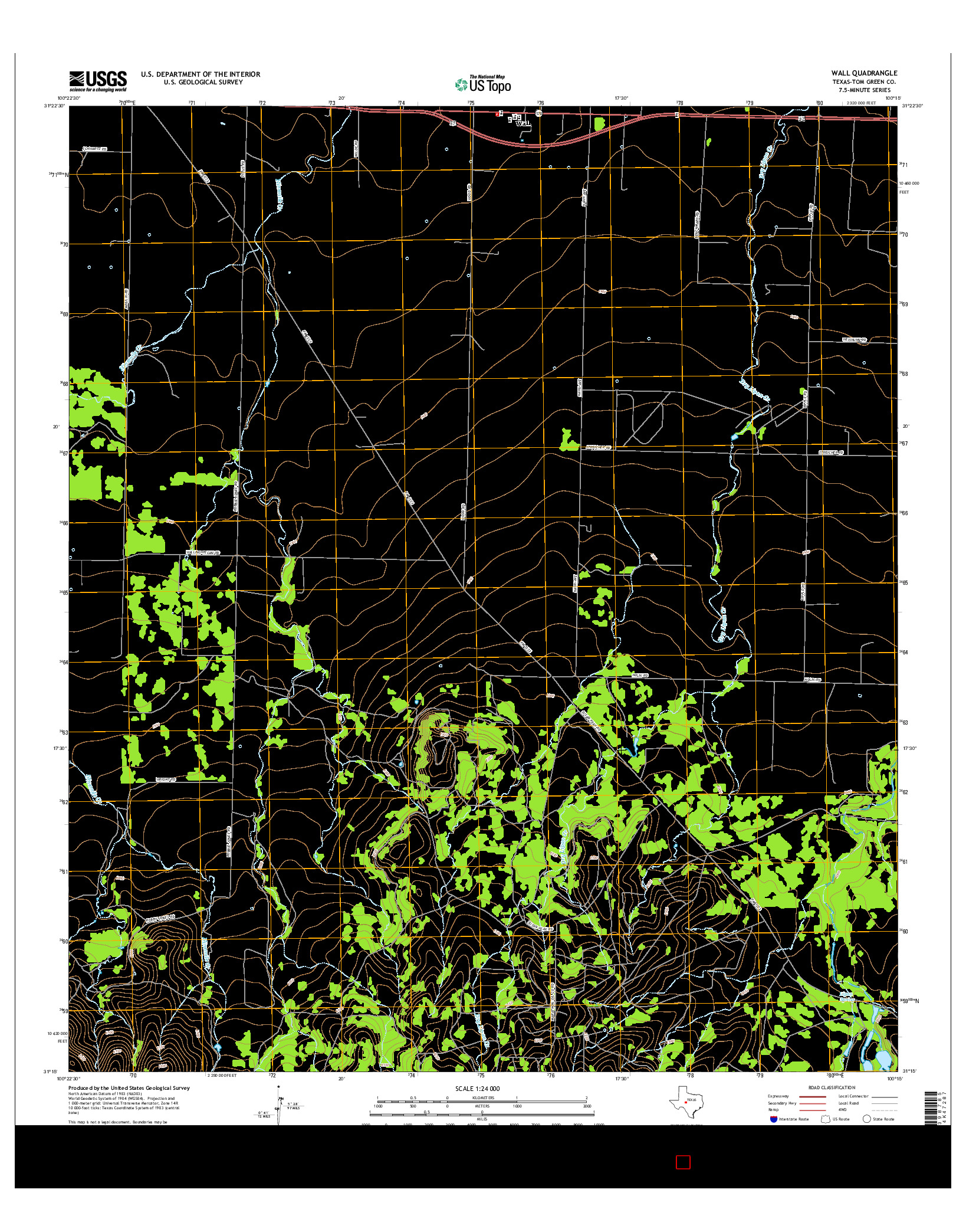 USGS US TOPO 7.5-MINUTE MAP FOR WALL, TX 2016