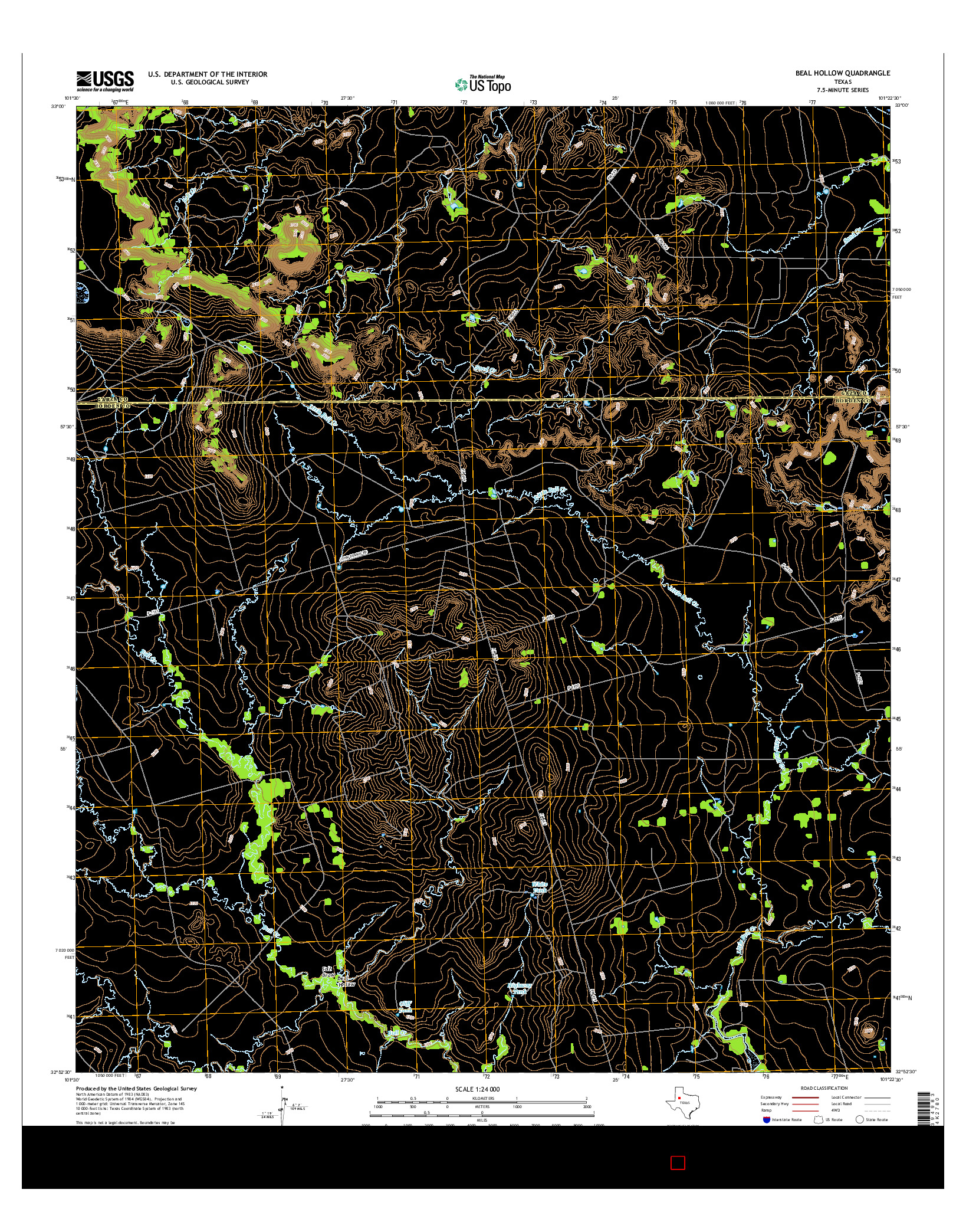 USGS US TOPO 7.5-MINUTE MAP FOR BEAL HOLLOW, TX 2016