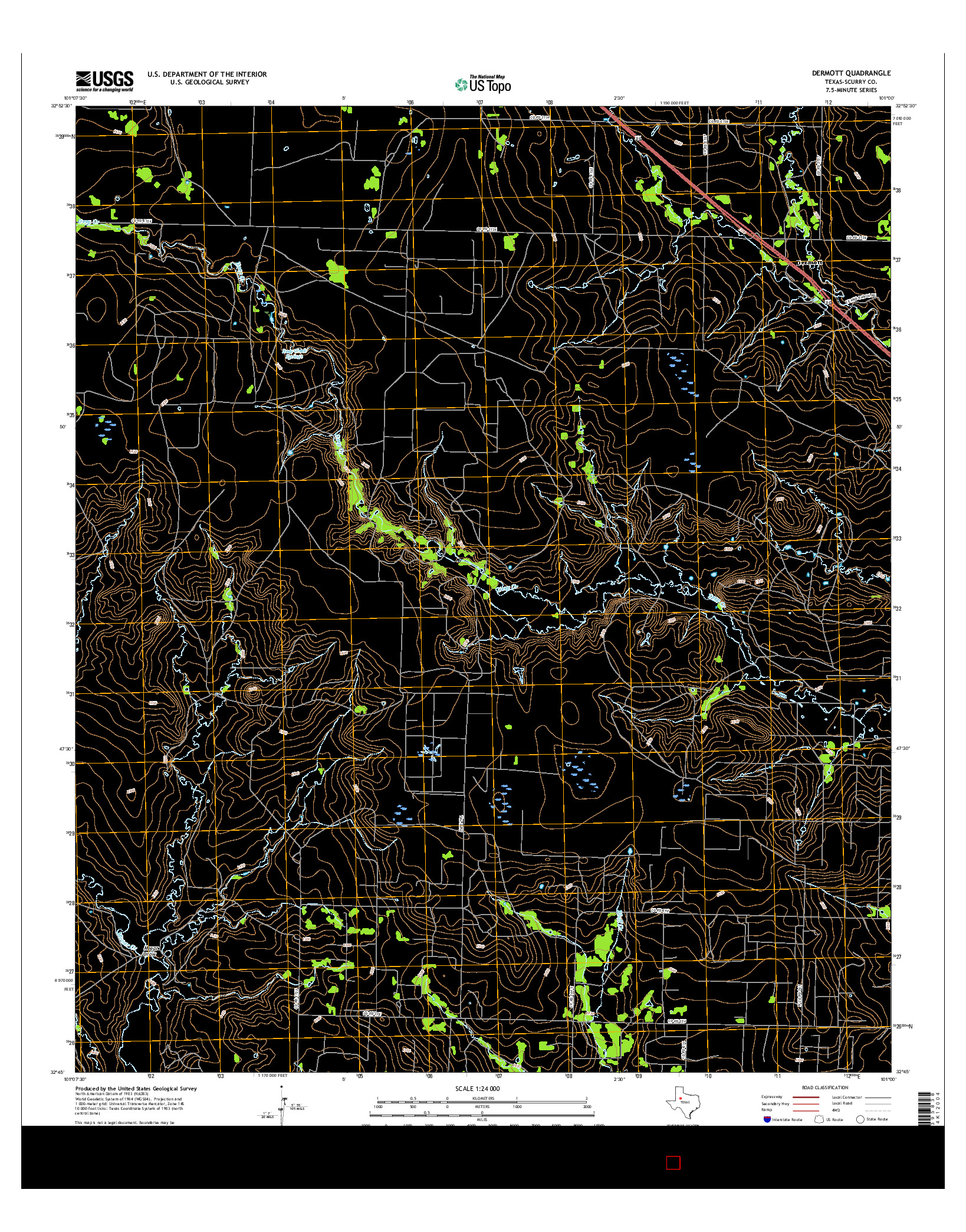 USGS US TOPO 7.5-MINUTE MAP FOR DERMOTT, TX 2016