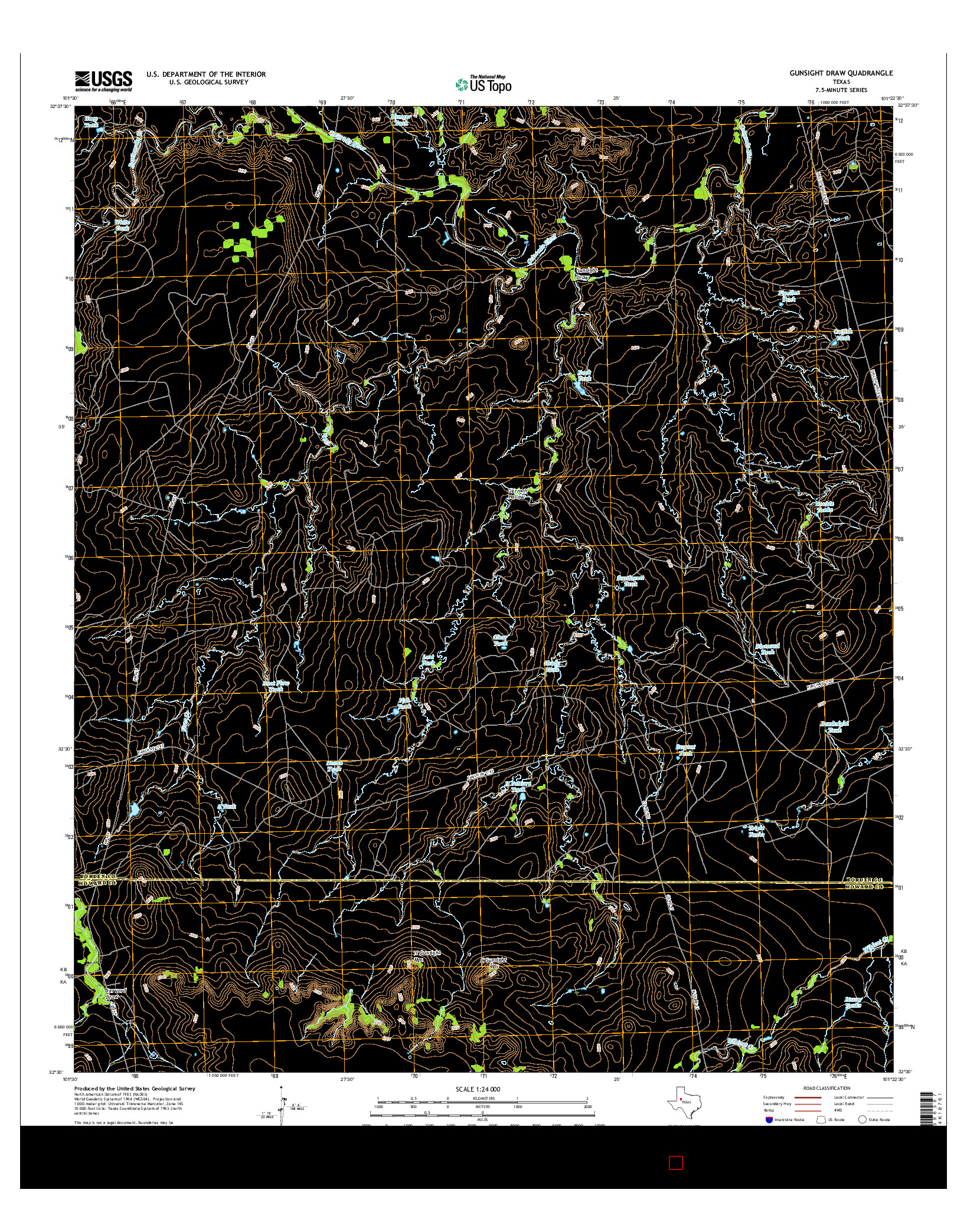 USGS US TOPO 7.5-MINUTE MAP FOR GUNSIGHT DRAW, TX 2016