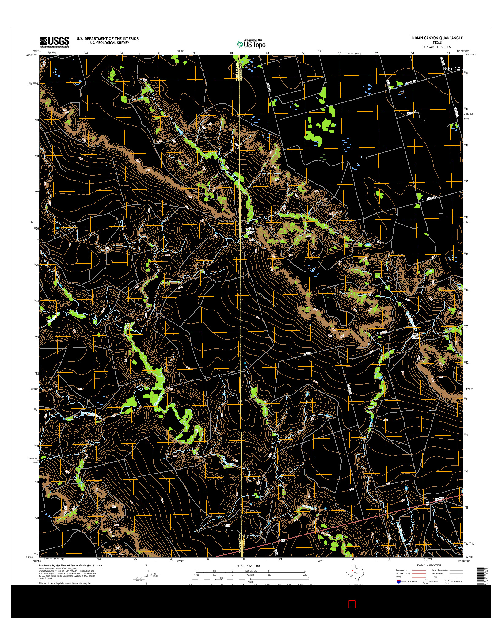 USGS US TOPO 7.5-MINUTE MAP FOR INDIAN CANYON, TX 2016