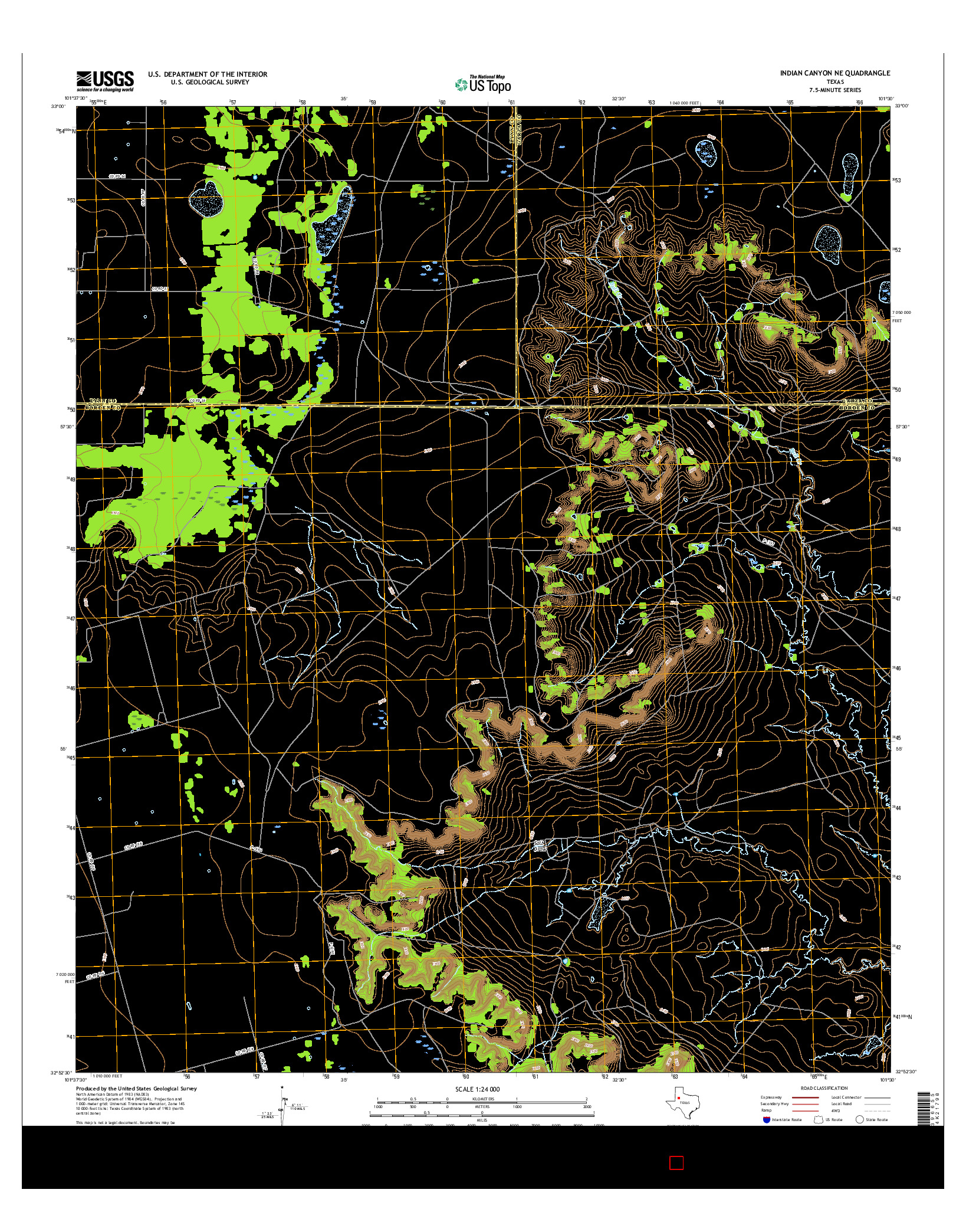 USGS US TOPO 7.5-MINUTE MAP FOR INDIAN CANYON NE, TX 2016