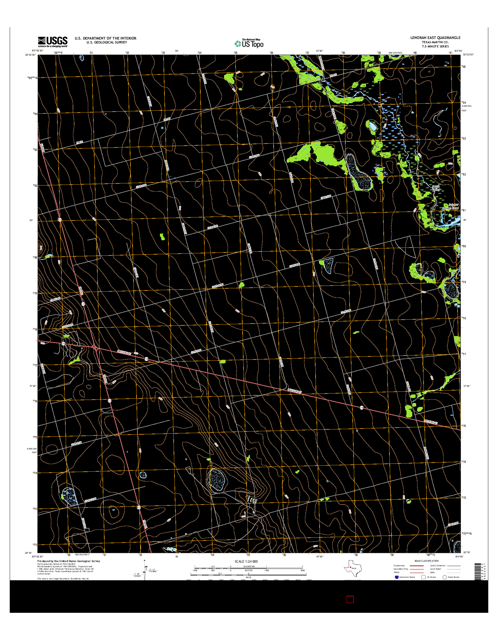 USGS US TOPO 7.5-MINUTE MAP FOR LENORAH EAST, TX 2016