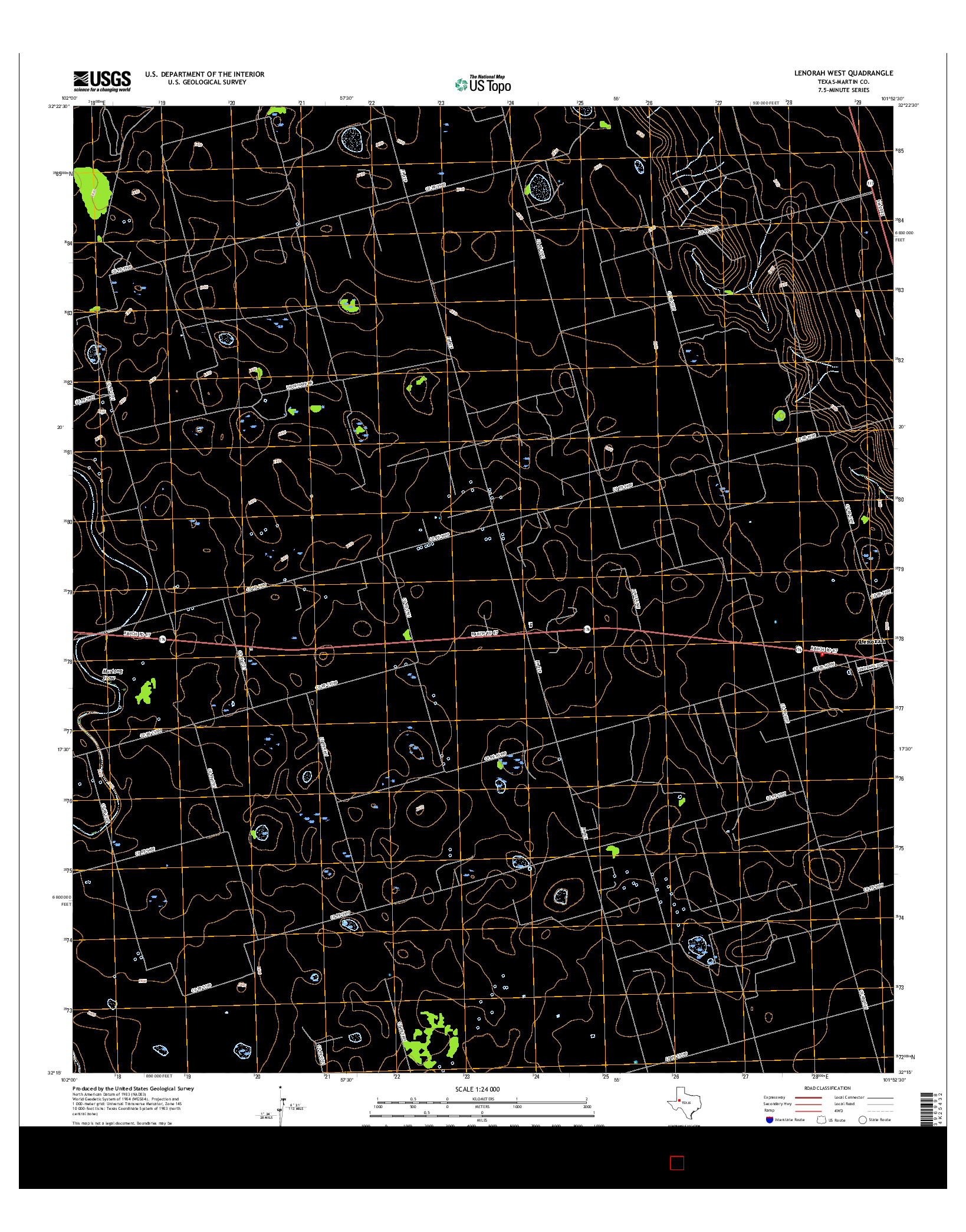 USGS US TOPO 7.5-MINUTE MAP FOR LENORAH WEST, TX 2016