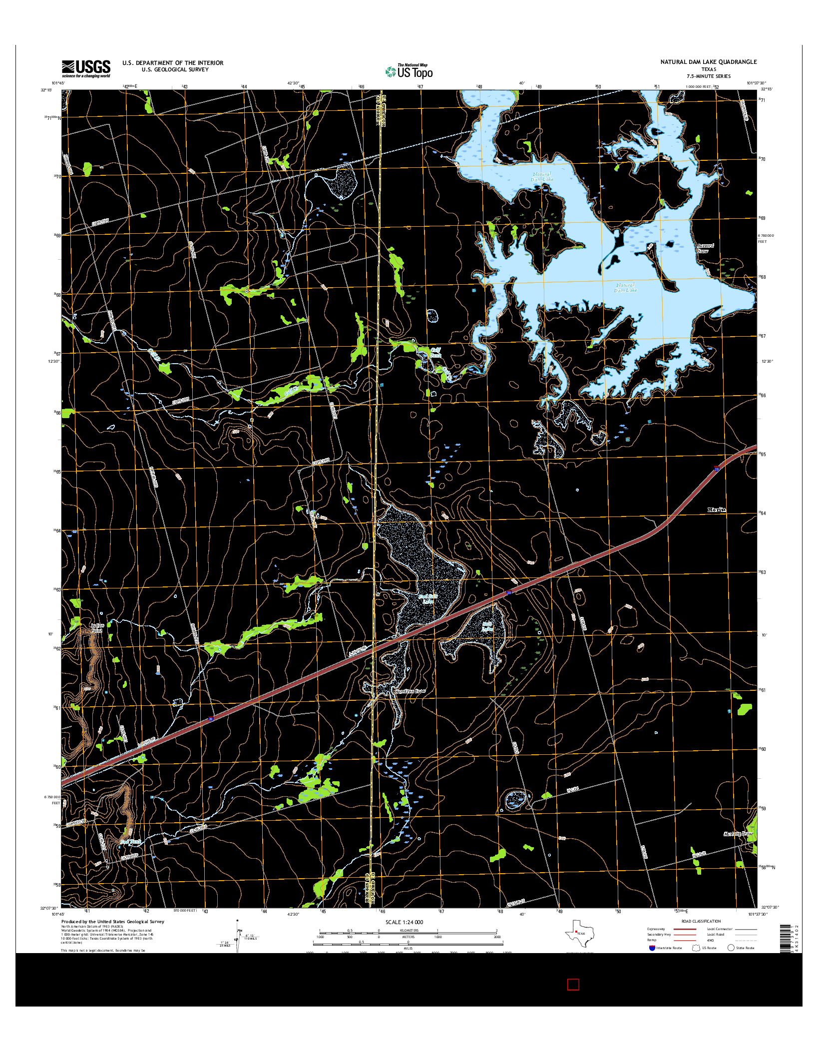 USGS US TOPO 7.5-MINUTE MAP FOR NATURAL DAM LAKE, TX 2016