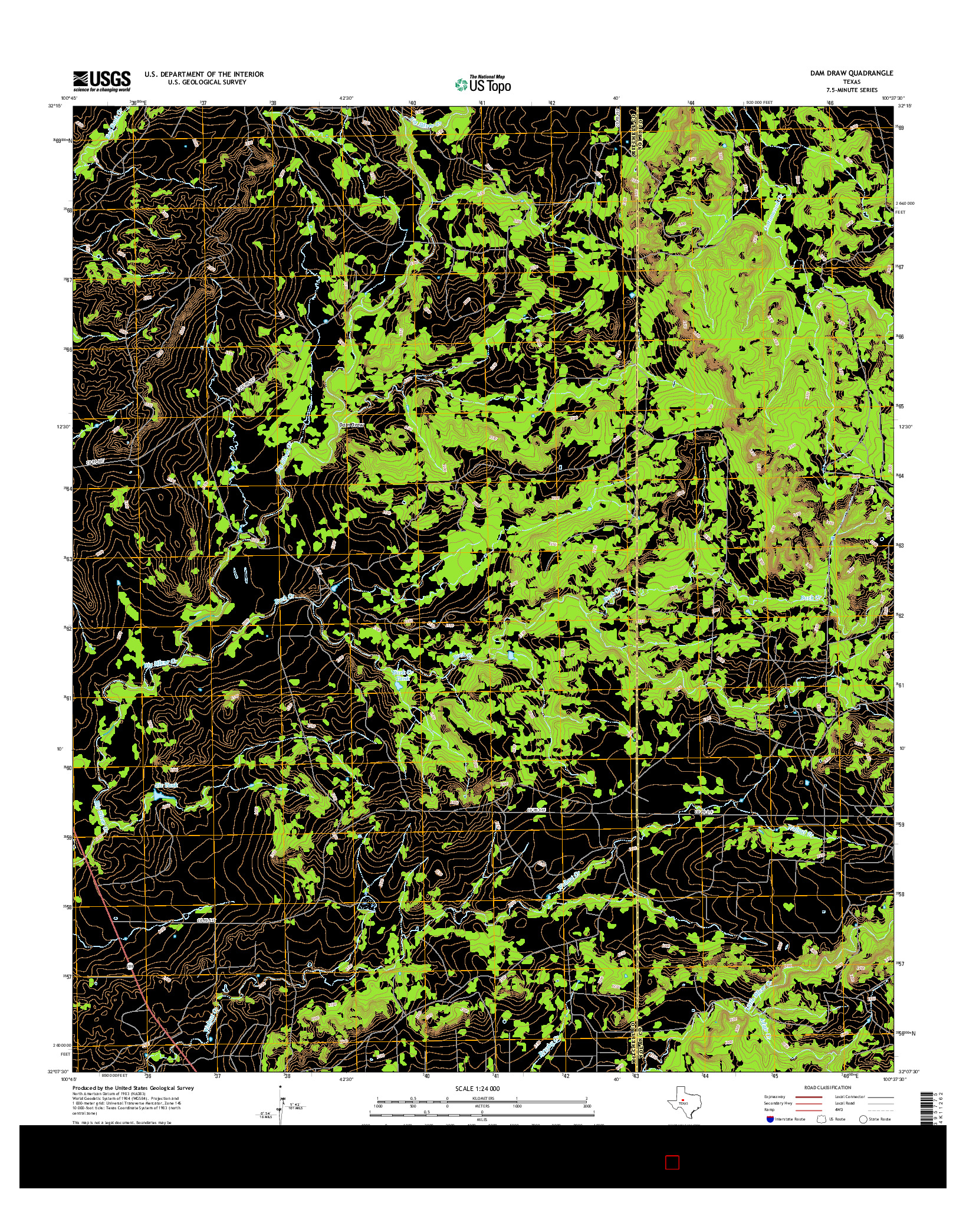 USGS US TOPO 7.5-MINUTE MAP FOR DAM DRAW, TX 2016