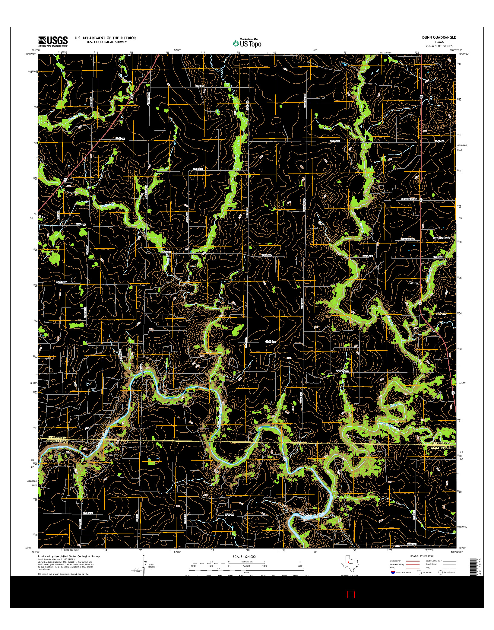 USGS US TOPO 7.5-MINUTE MAP FOR DUNN, TX 2016