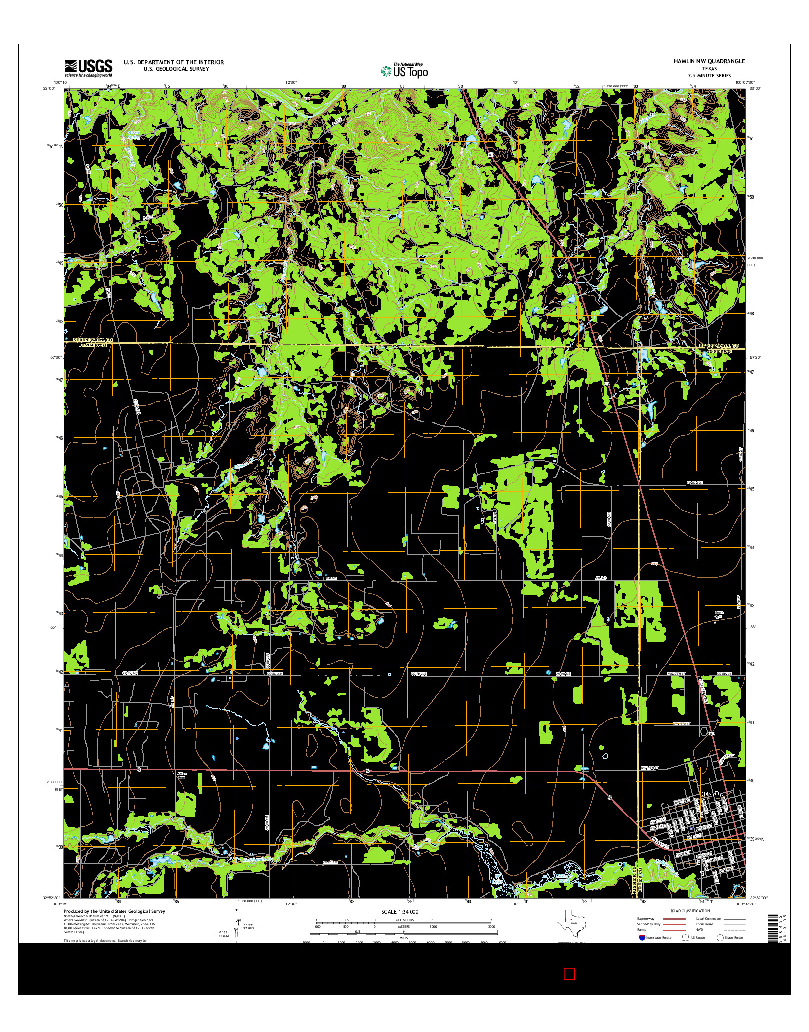 USGS US TOPO 7.5-MINUTE MAP FOR HAMLIN NW, TX 2016