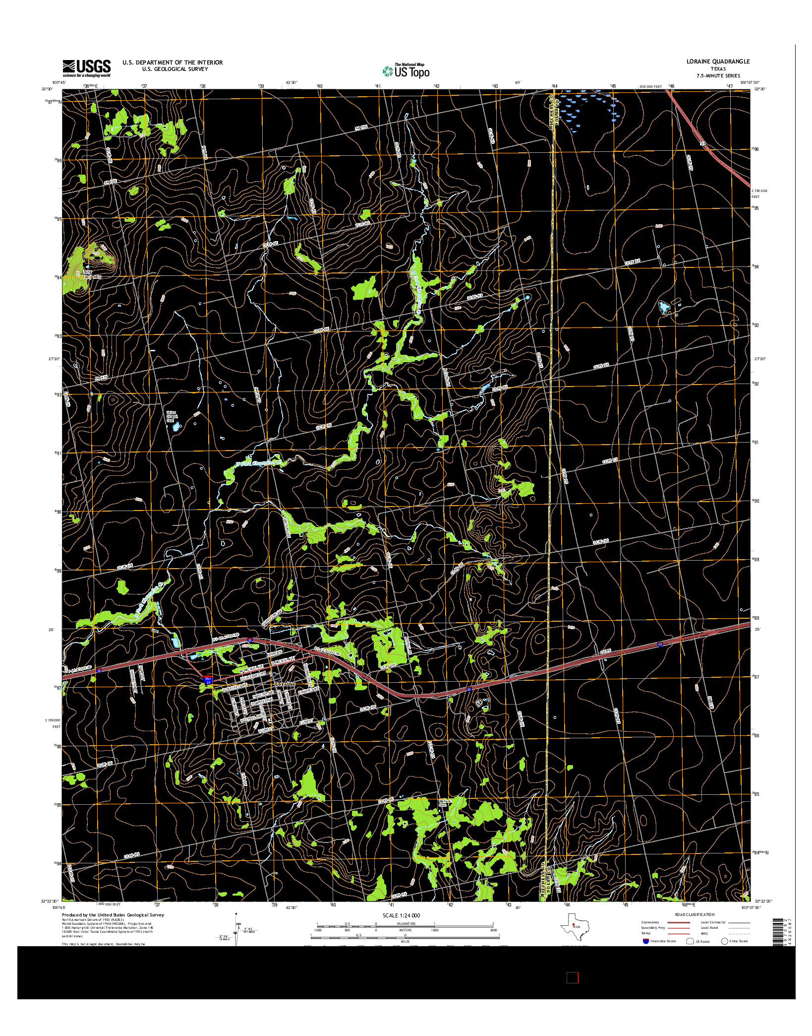 USGS US TOPO 7.5-MINUTE MAP FOR LORAINE, TX 2016