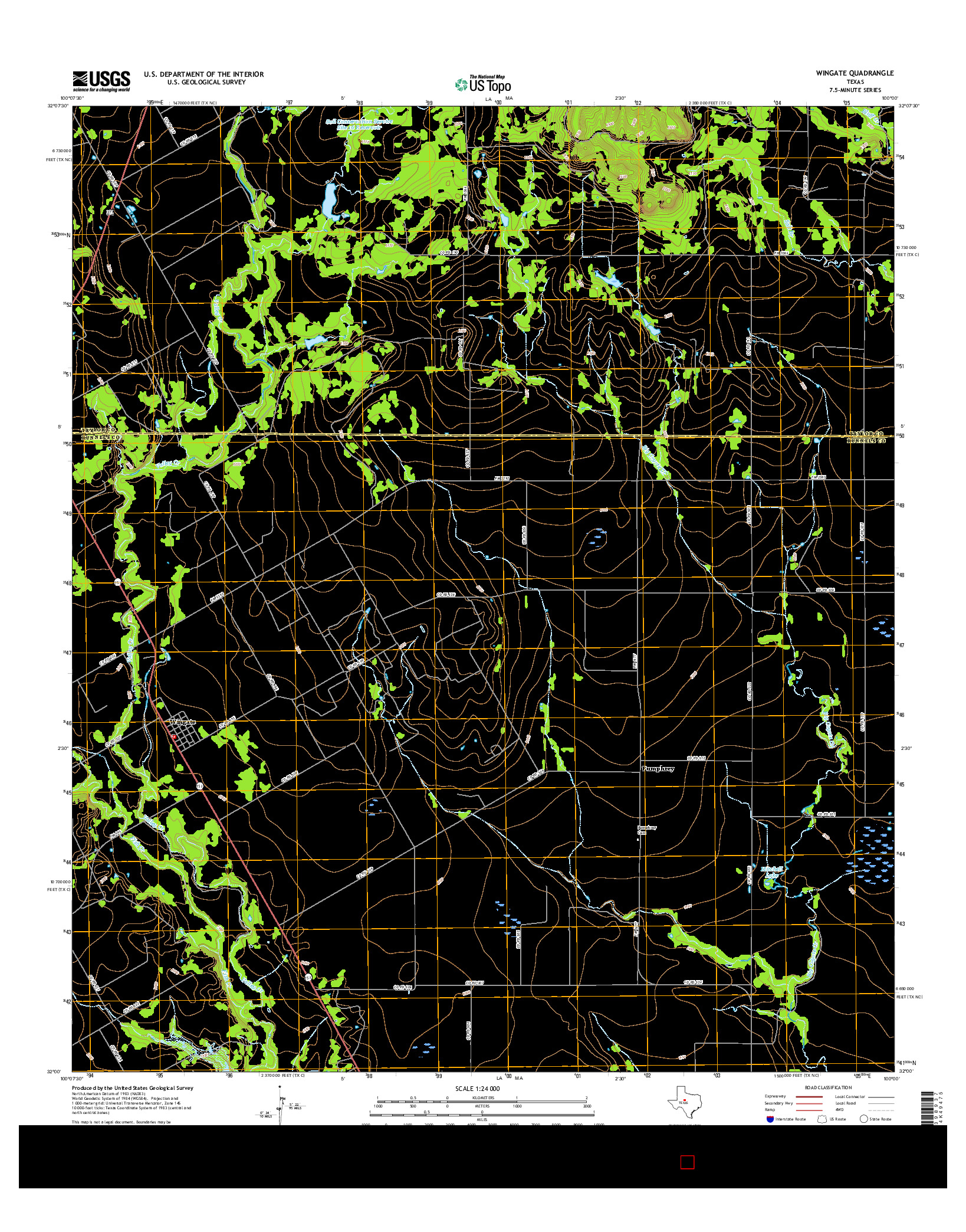 USGS US TOPO 7.5-MINUTE MAP FOR WINGATE, TX 2016