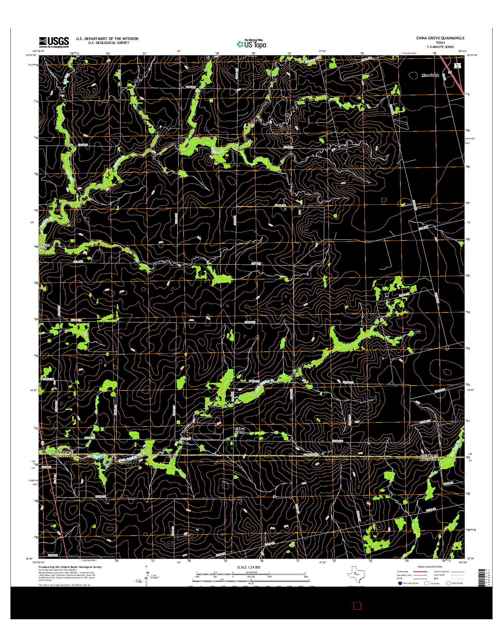 USGS US TOPO 7.5-MINUTE MAP FOR CHINA GROVE, TX 2016