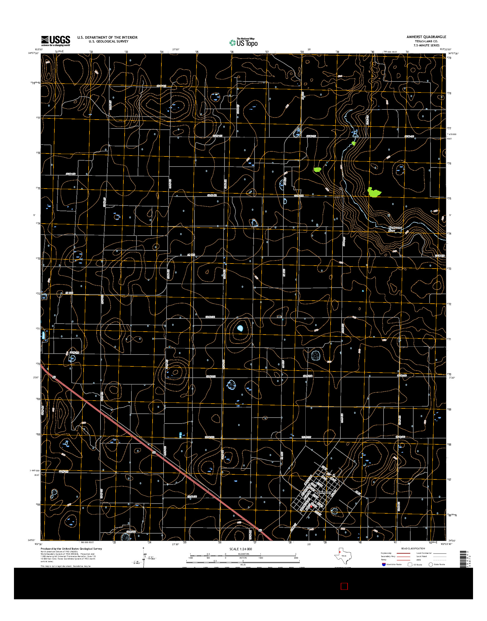 USGS US TOPO 7.5-MINUTE MAP FOR AMHERST, TX 2016