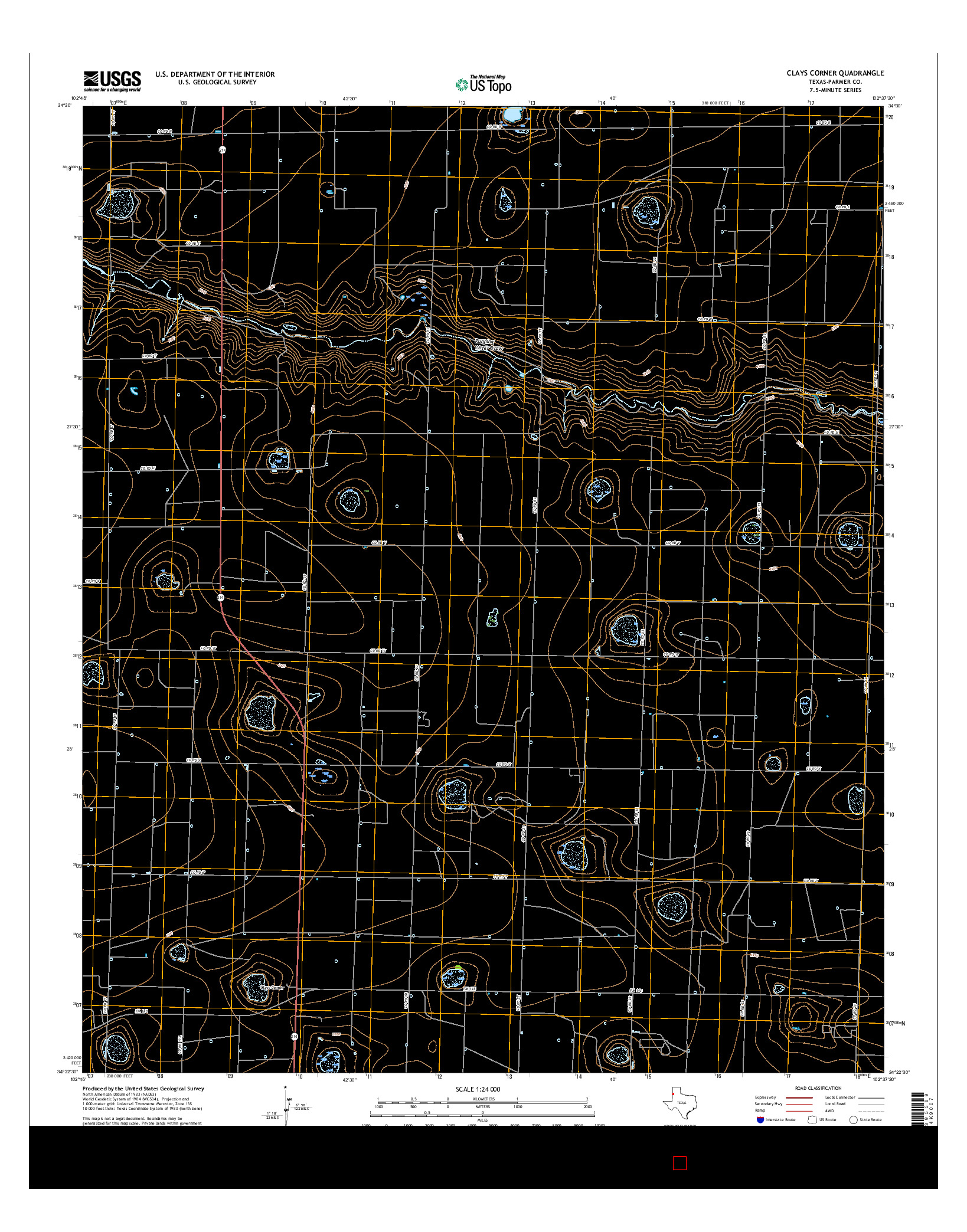 USGS US TOPO 7.5-MINUTE MAP FOR CLAYS CORNER, TX 2016