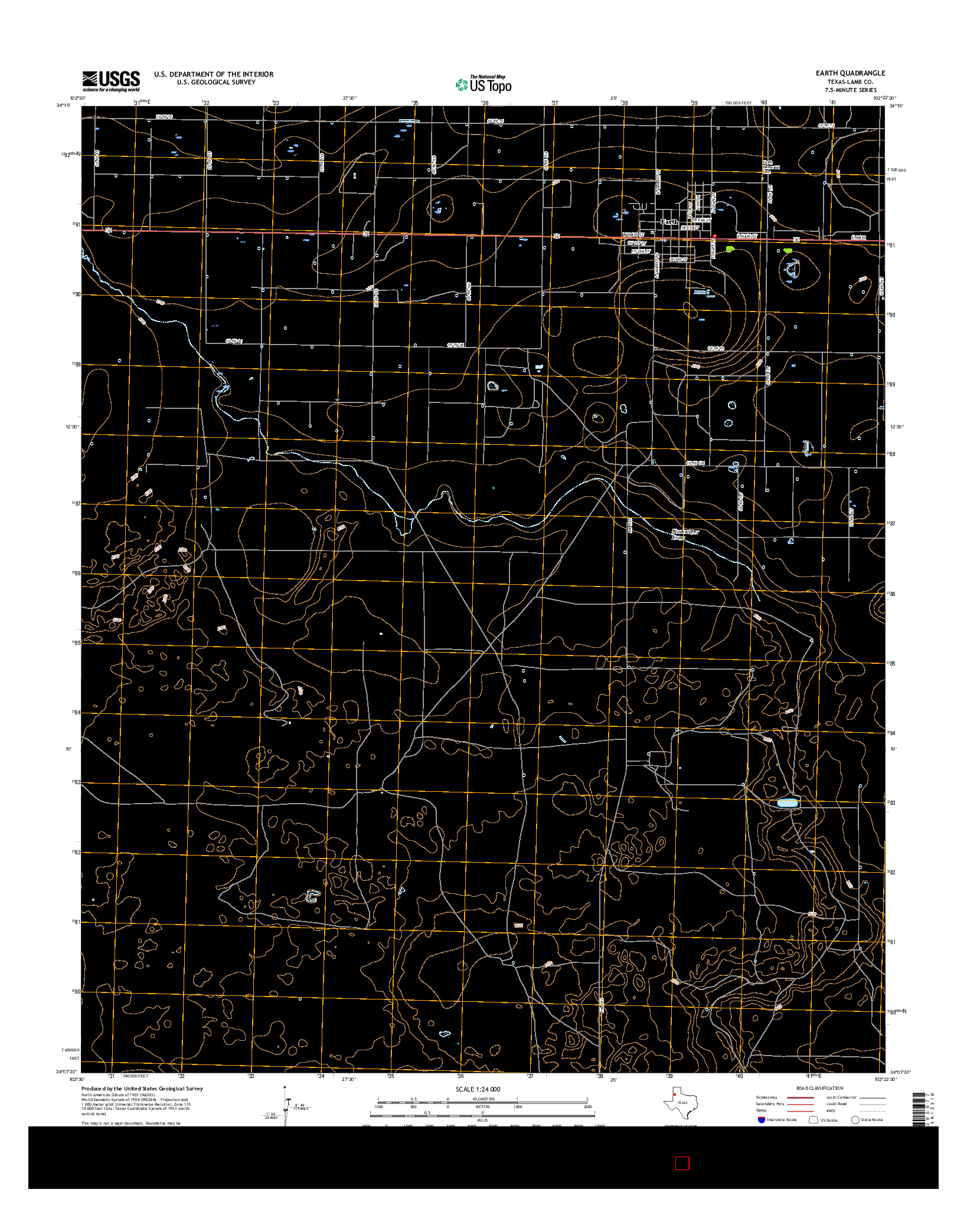 USGS US TOPO 7.5-MINUTE MAP FOR EARTH, TX 2016