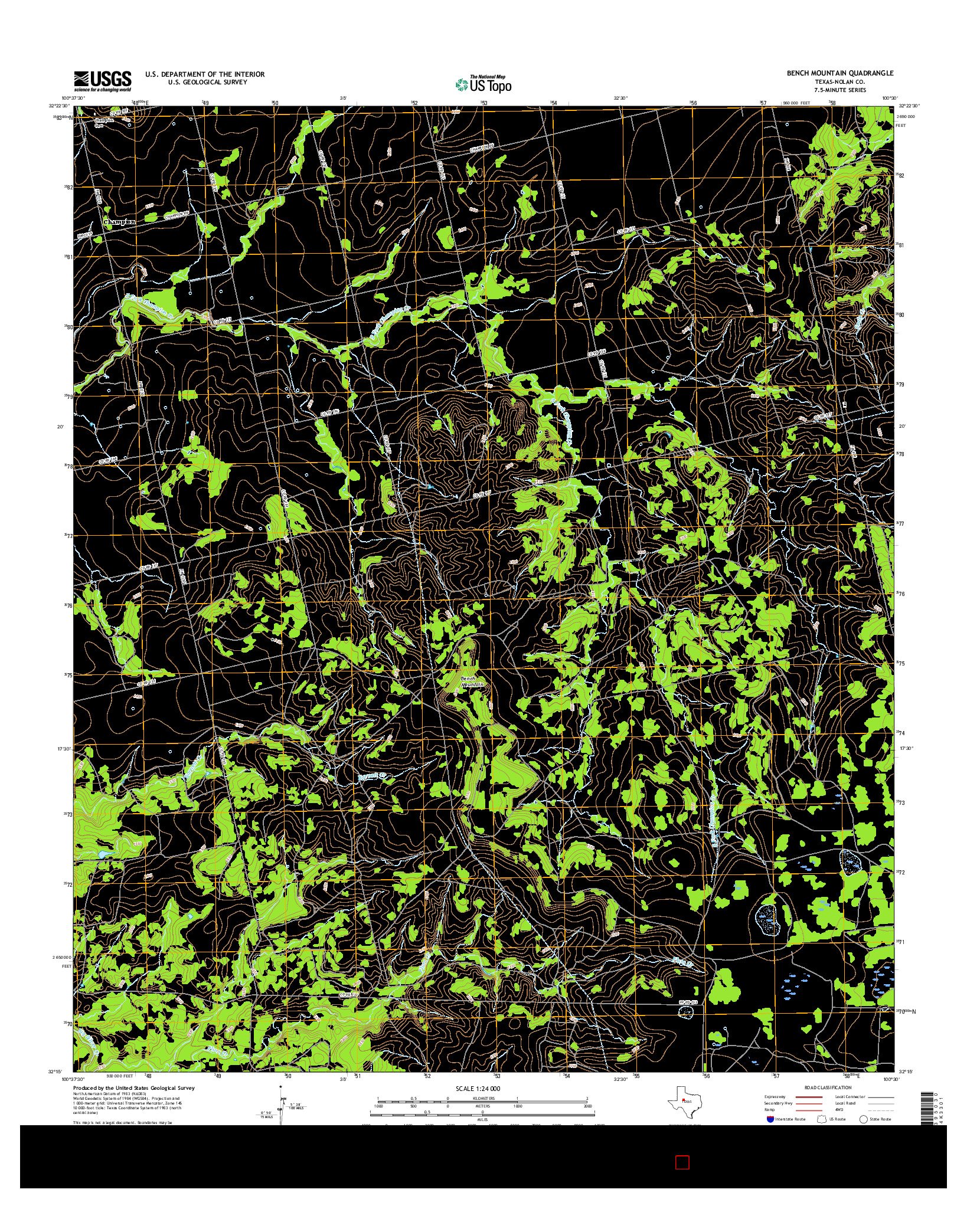 USGS US TOPO 7.5-MINUTE MAP FOR BENCH MOUNTAIN, TX 2016