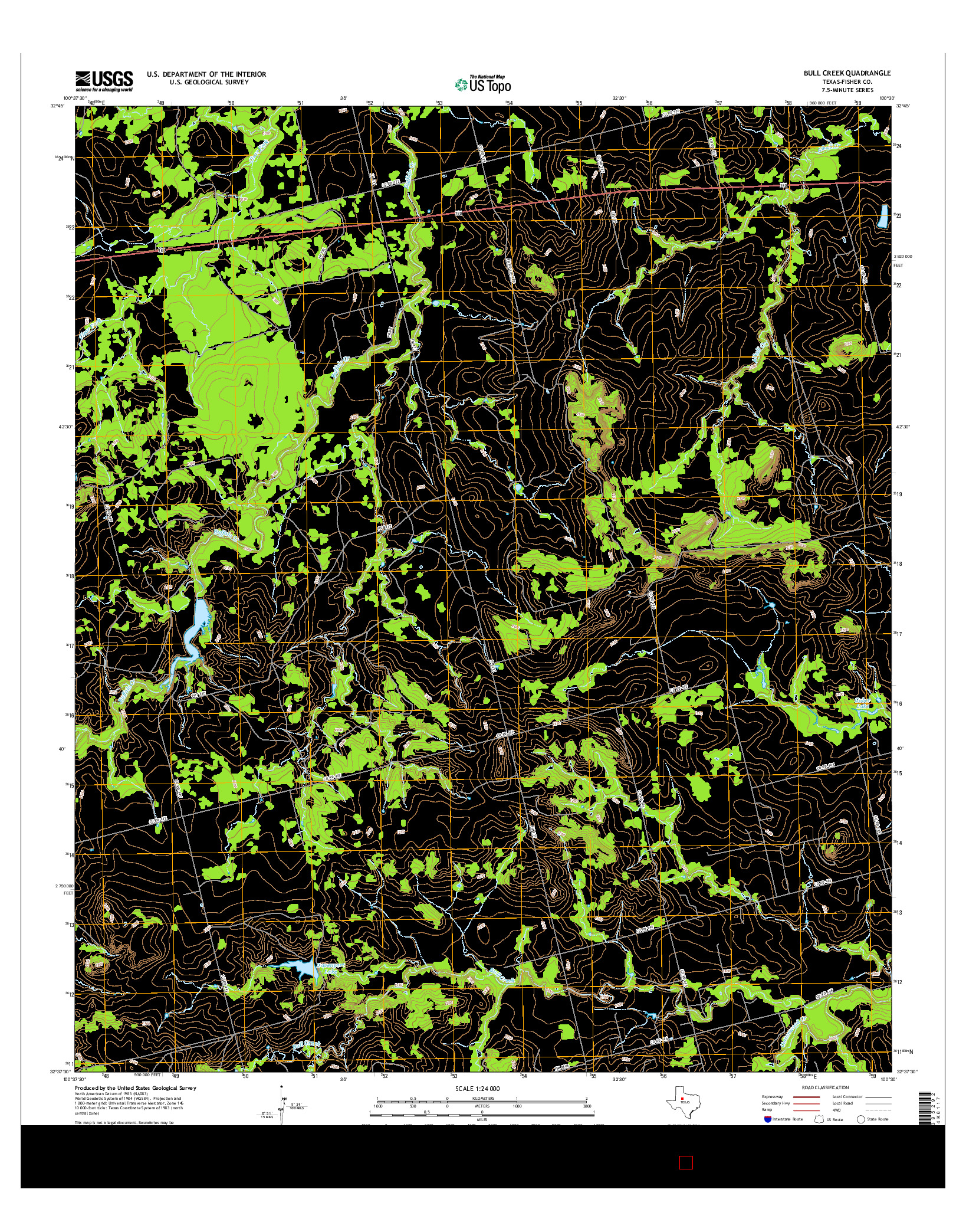 USGS US TOPO 7.5-MINUTE MAP FOR BULL CREEK, TX 2016