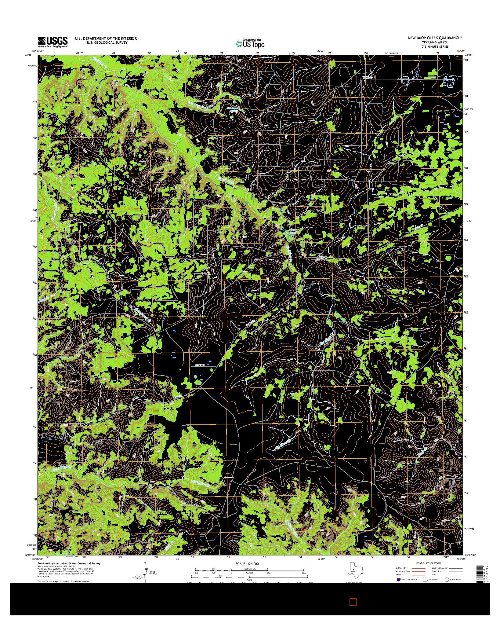 USGS US TOPO 7.5-MINUTE MAP FOR DEW DROP CREEK, TX 2016
