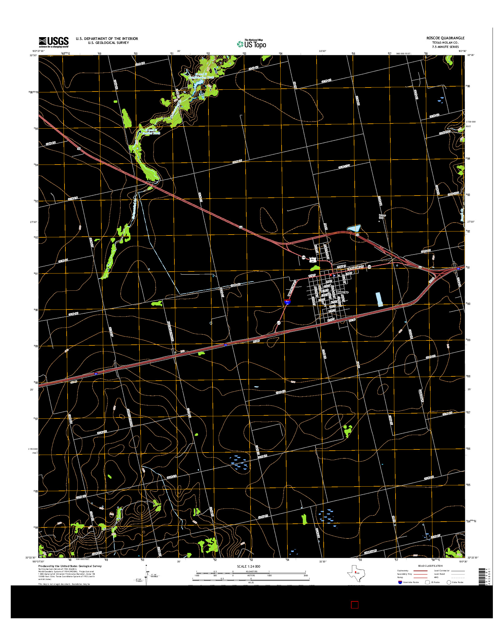 USGS US TOPO 7.5-MINUTE MAP FOR ROSCOE, TX 2016