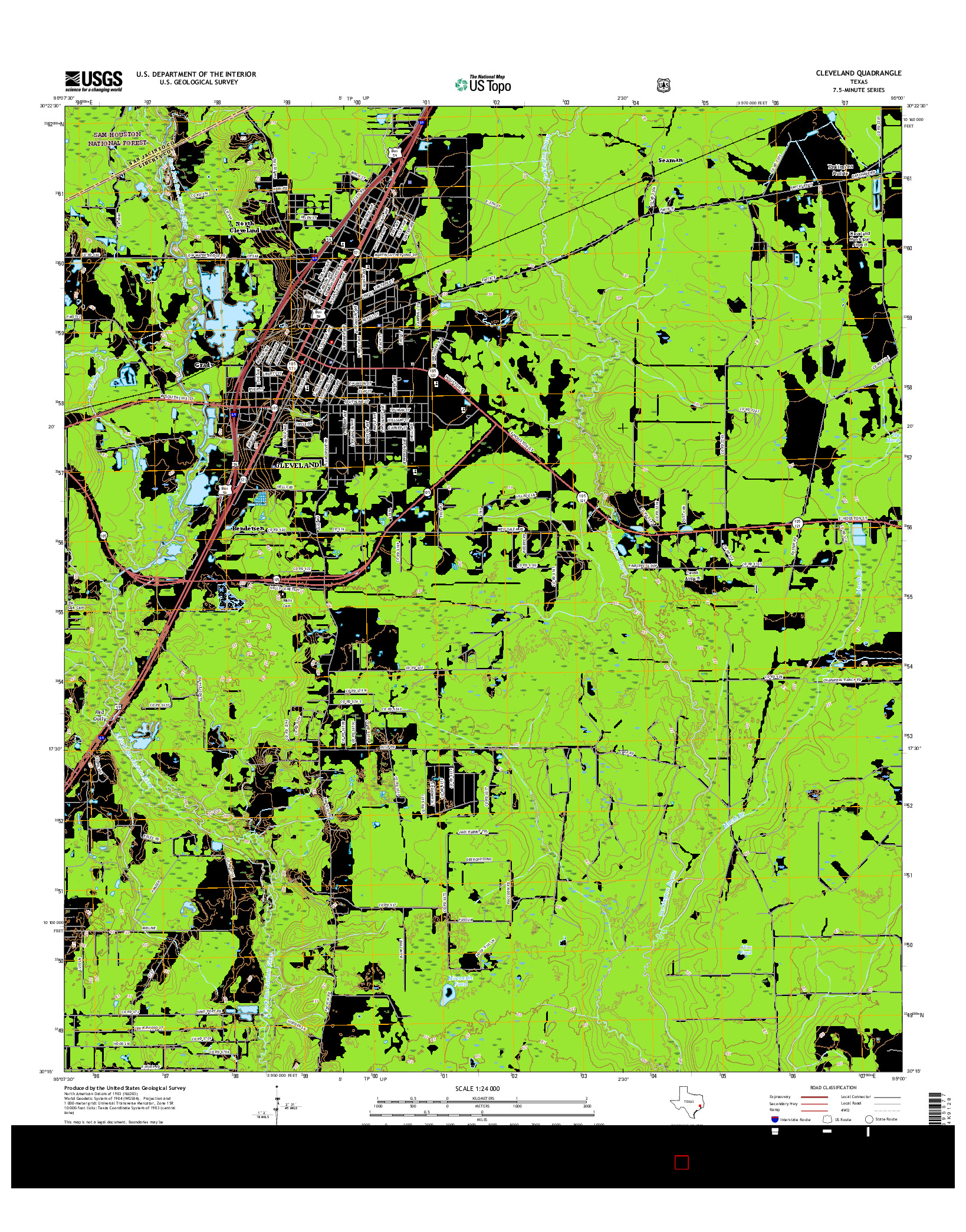 USGS US TOPO 7.5-MINUTE MAP FOR CLEVELAND, TX 2016
