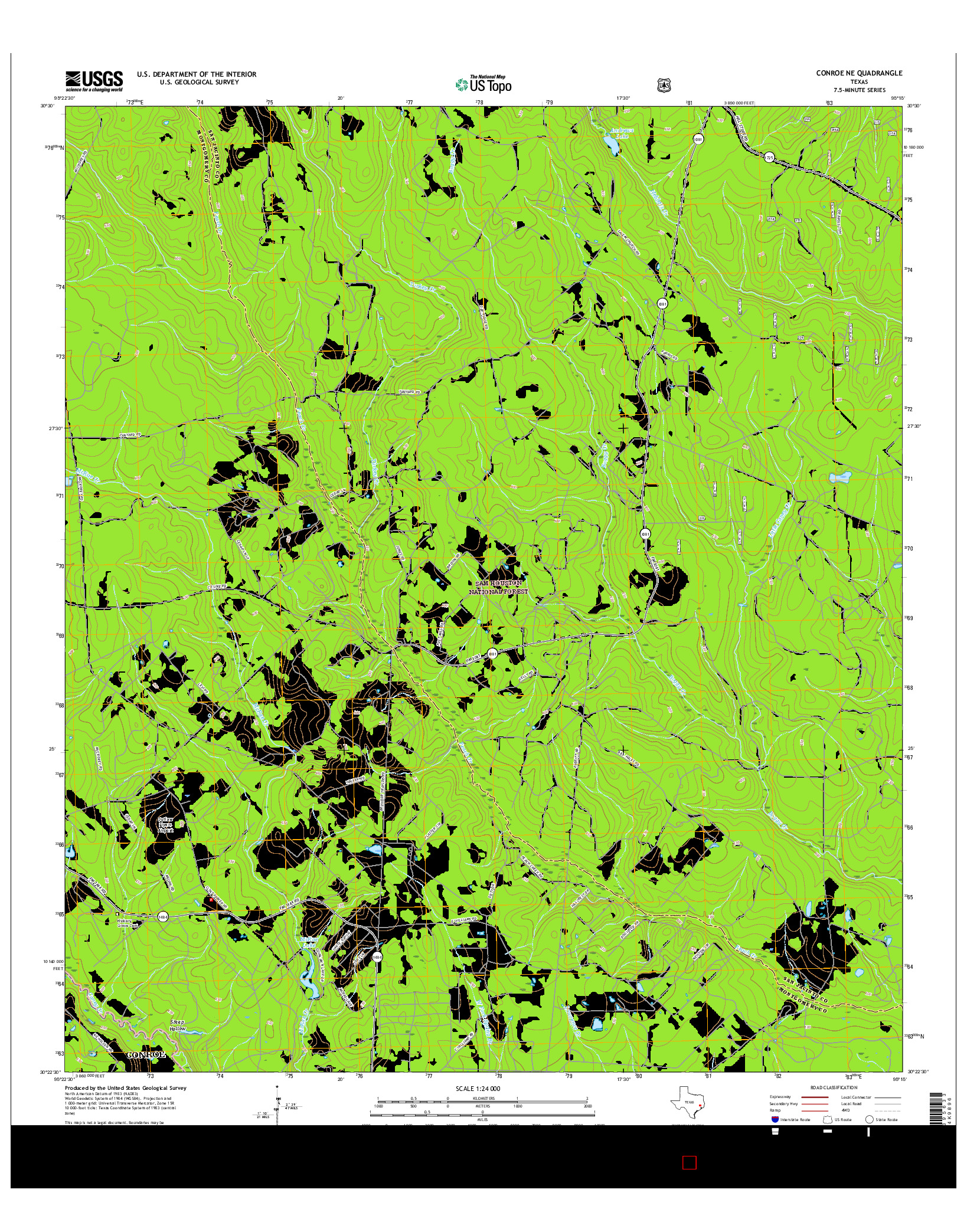 USGS US TOPO 7.5-MINUTE MAP FOR CONROE NE, TX 2016