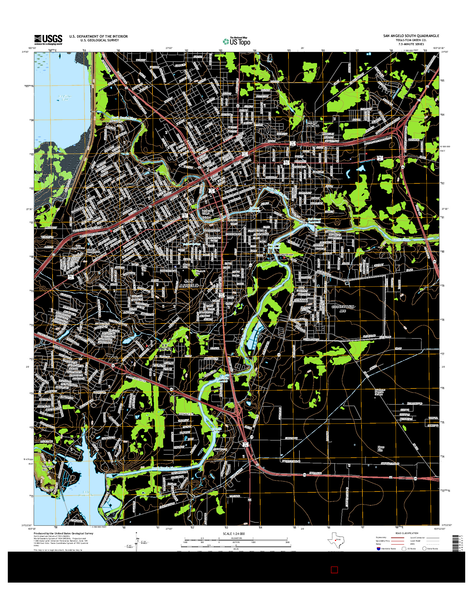 USGS US TOPO 7.5-MINUTE MAP FOR SAN ANGELO SOUTH, TX 2016