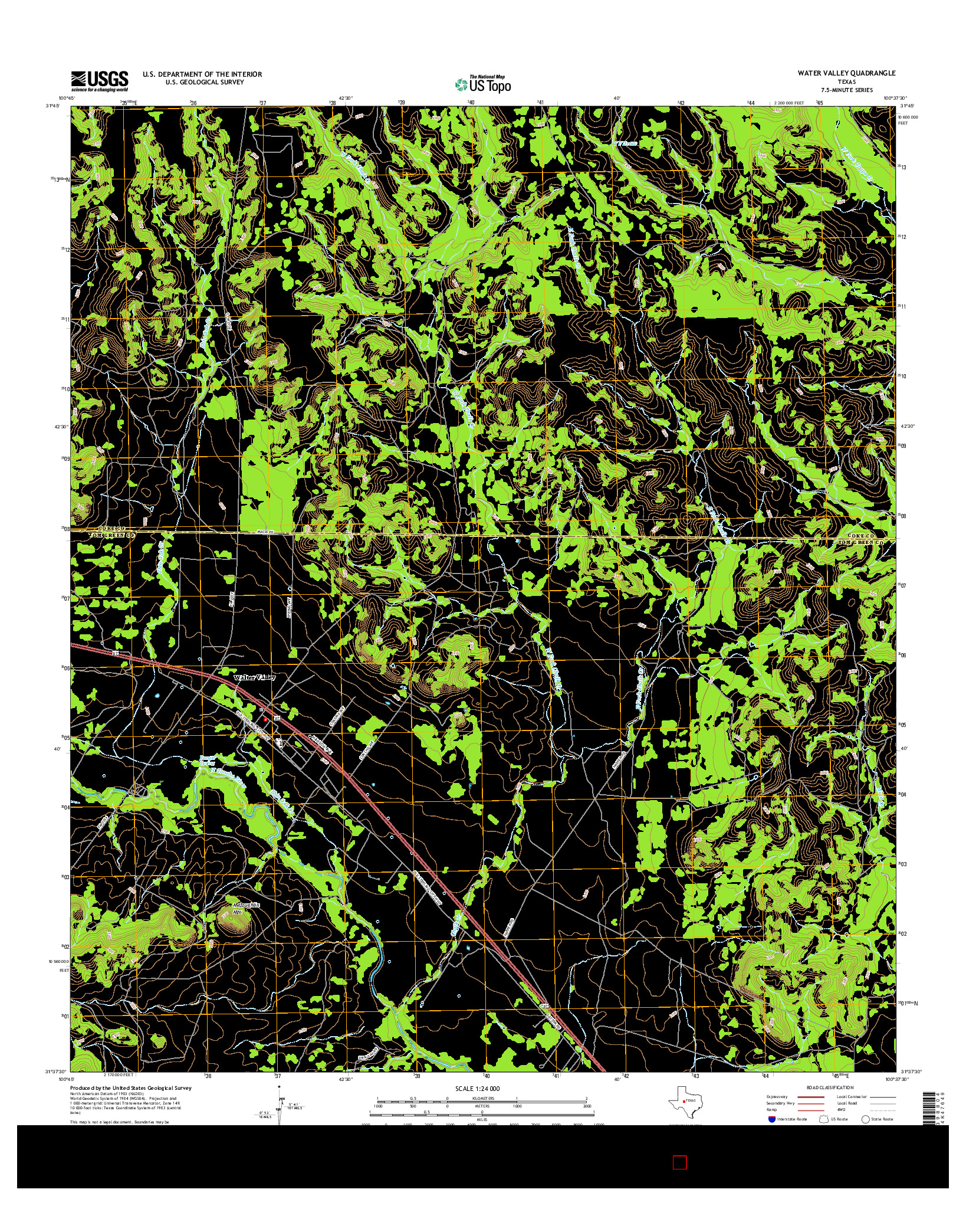 USGS US TOPO 7.5-MINUTE MAP FOR WATER VALLEY, TX 2016