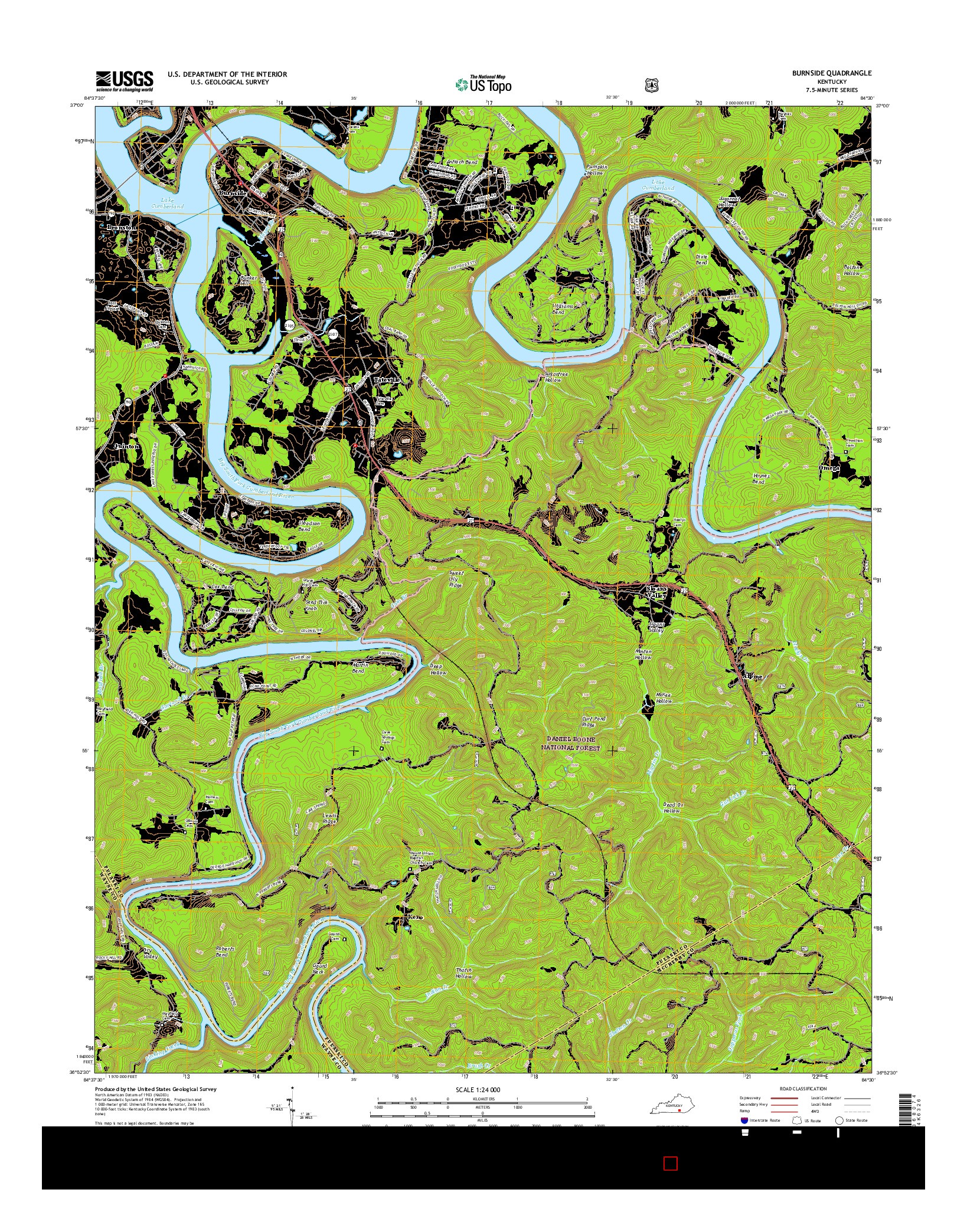 USGS US TOPO 7.5-MINUTE MAP FOR BURNSIDE, KY 2016