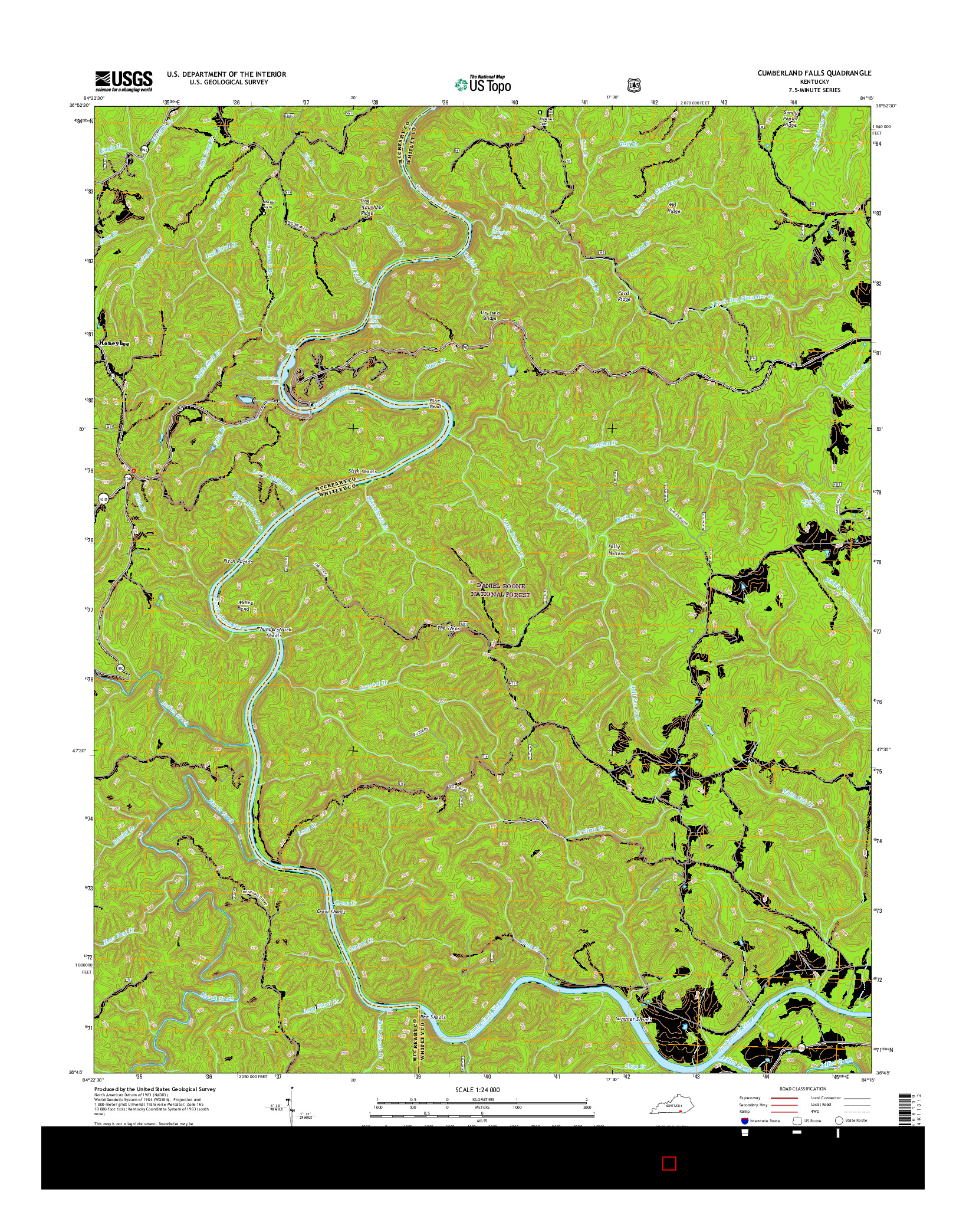 USGS US TOPO 7.5-MINUTE MAP FOR CUMBERLAND FALLS, KY 2016