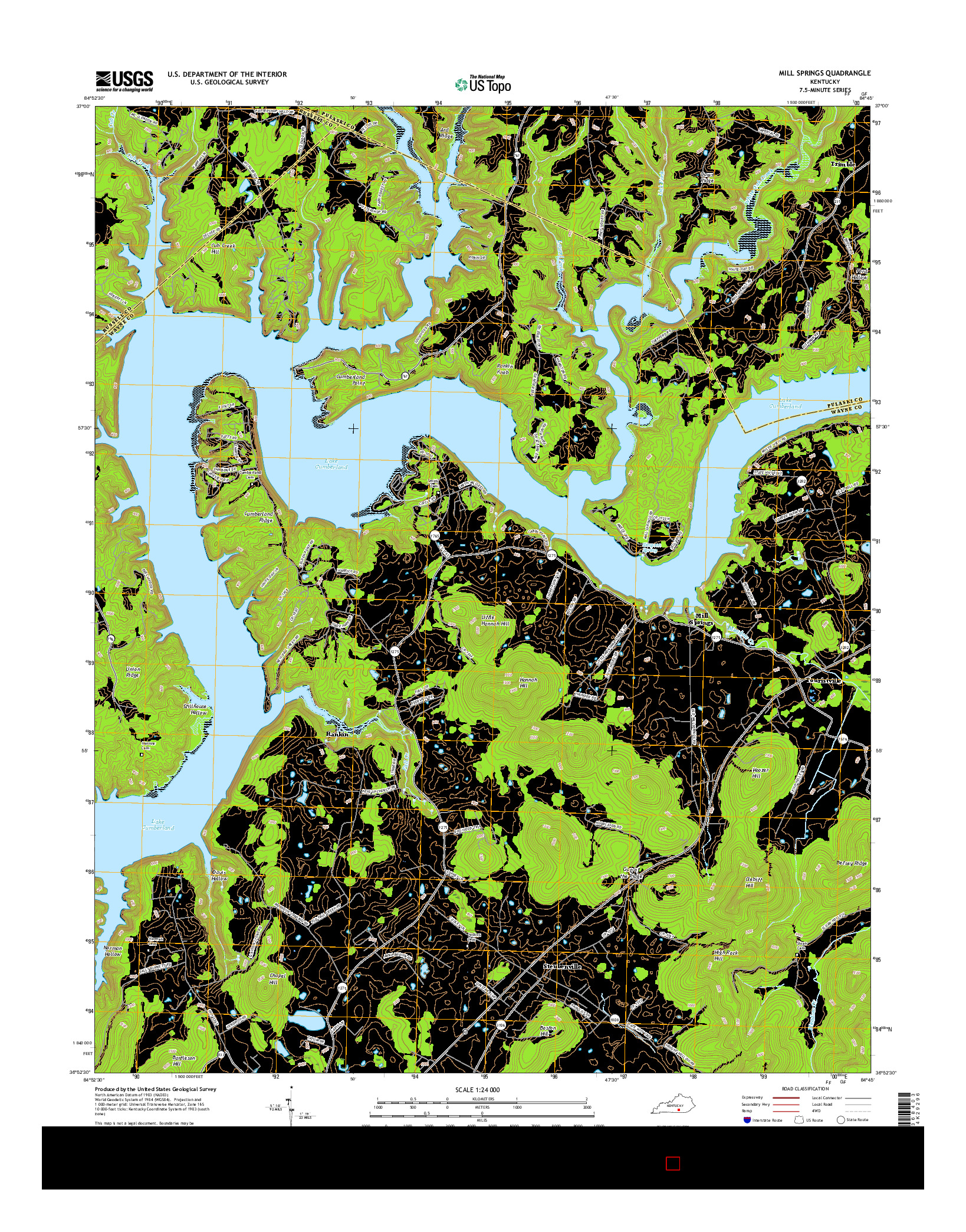 USGS US TOPO 7.5-MINUTE MAP FOR MILL SPRINGS, KY 2016