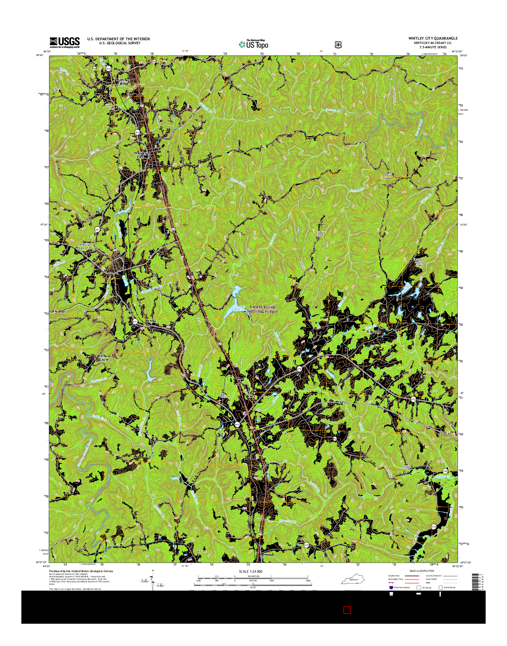 USGS US TOPO 7.5-MINUTE MAP FOR WHITLEY CITY, KY 2016