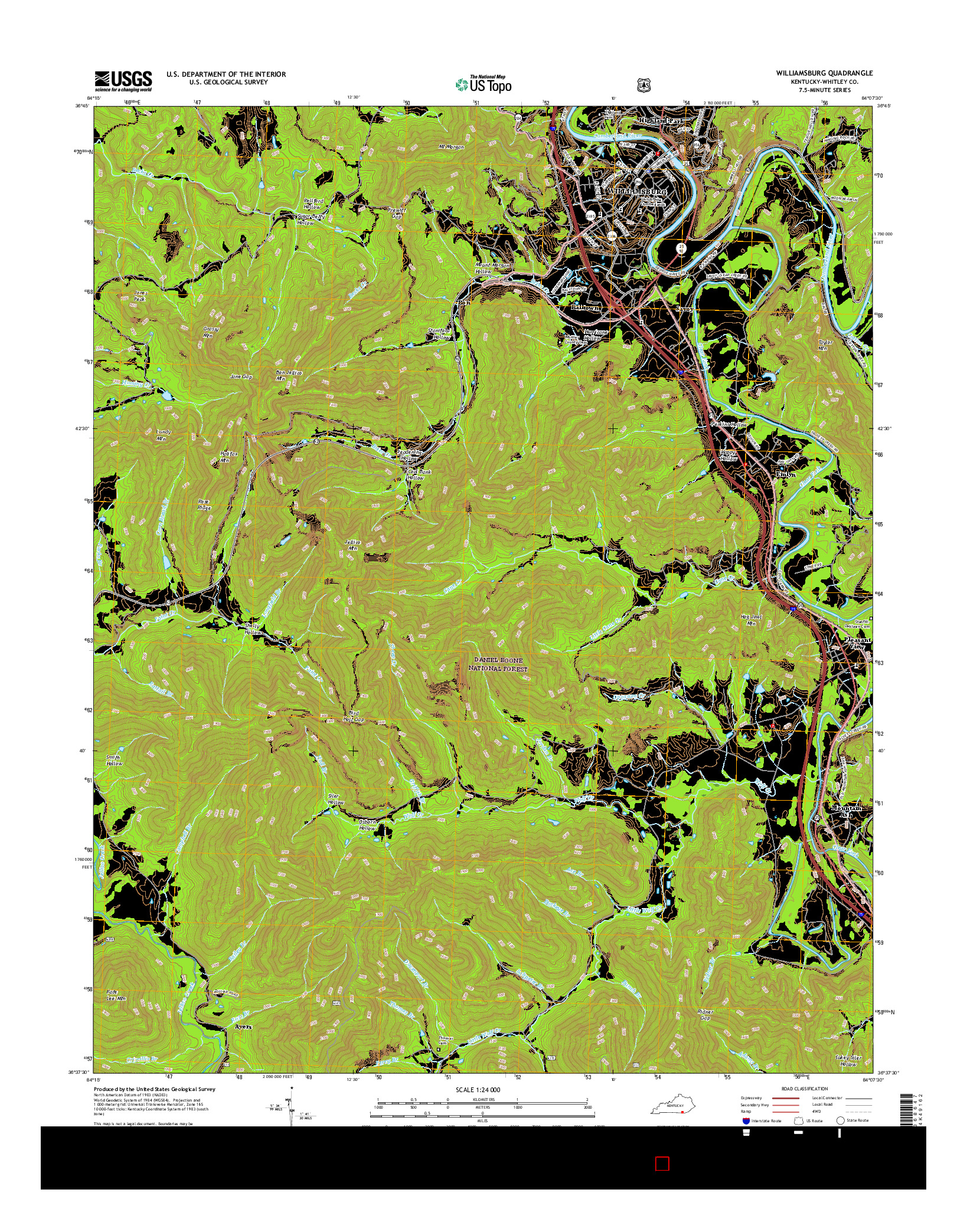 USGS US TOPO 7.5-MINUTE MAP FOR WILLIAMSBURG, KY 2016