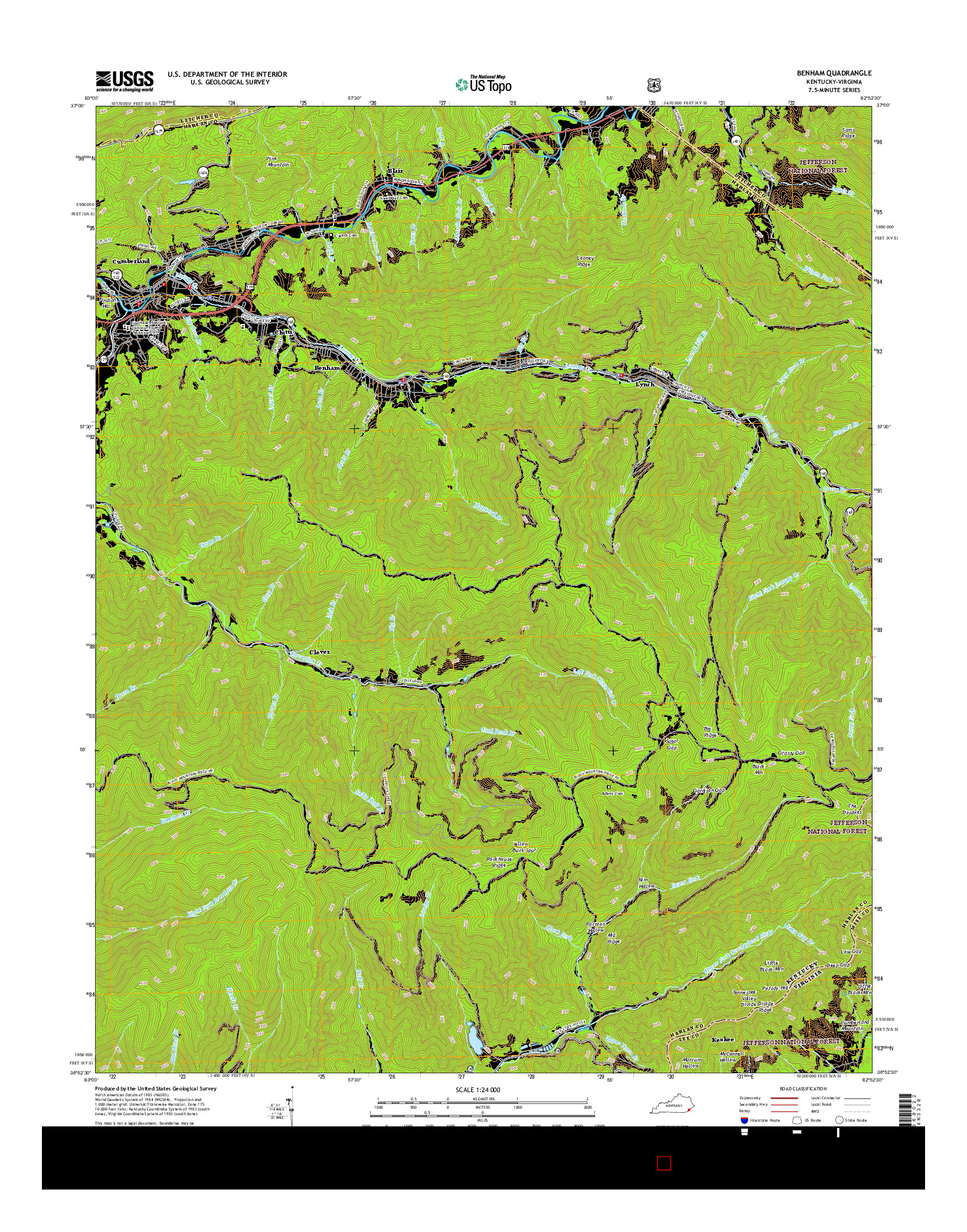 USGS US TOPO 7.5-MINUTE MAP FOR BENHAM, KY-VA 2016
