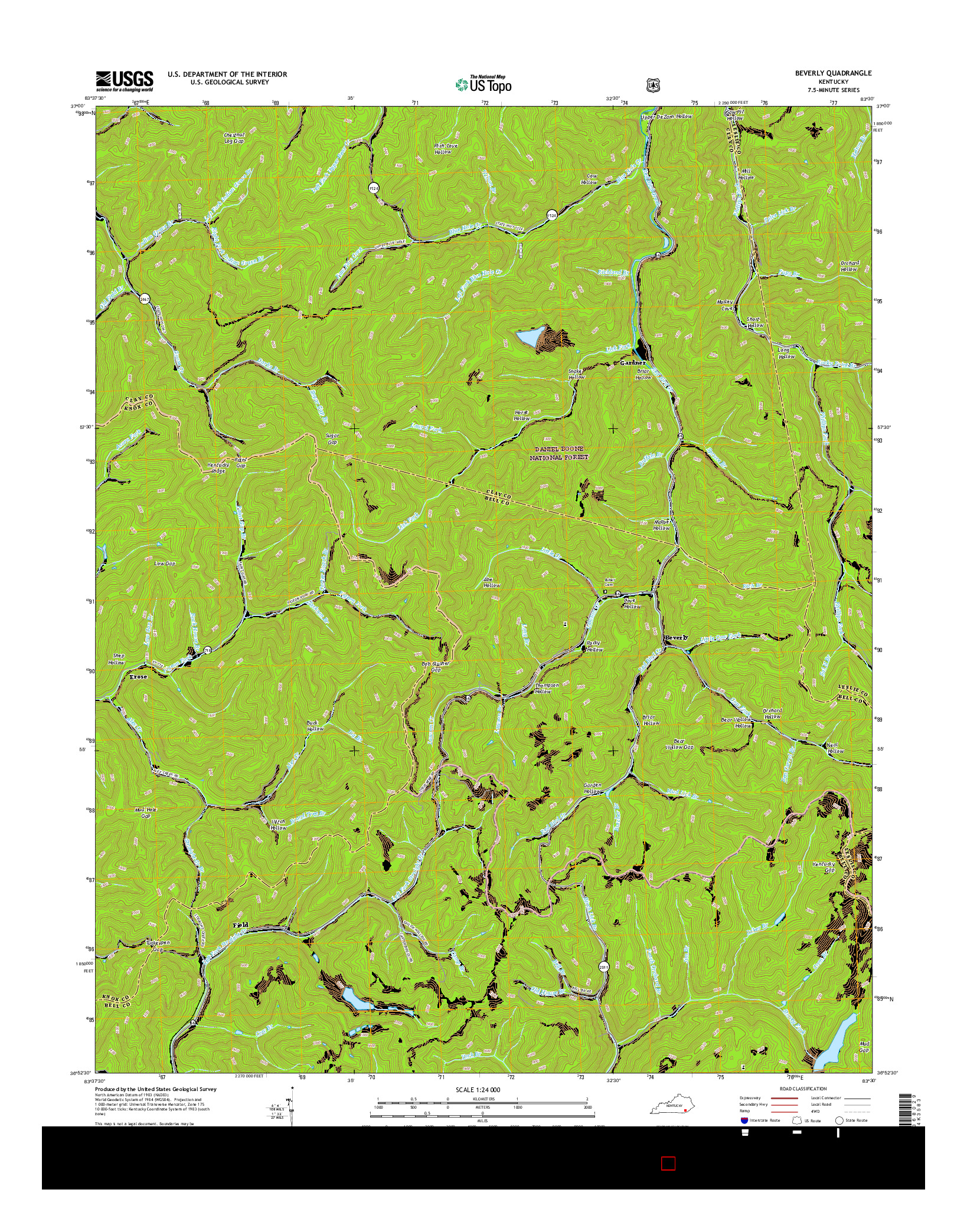 USGS US TOPO 7.5-MINUTE MAP FOR BEVERLY, KY 2016