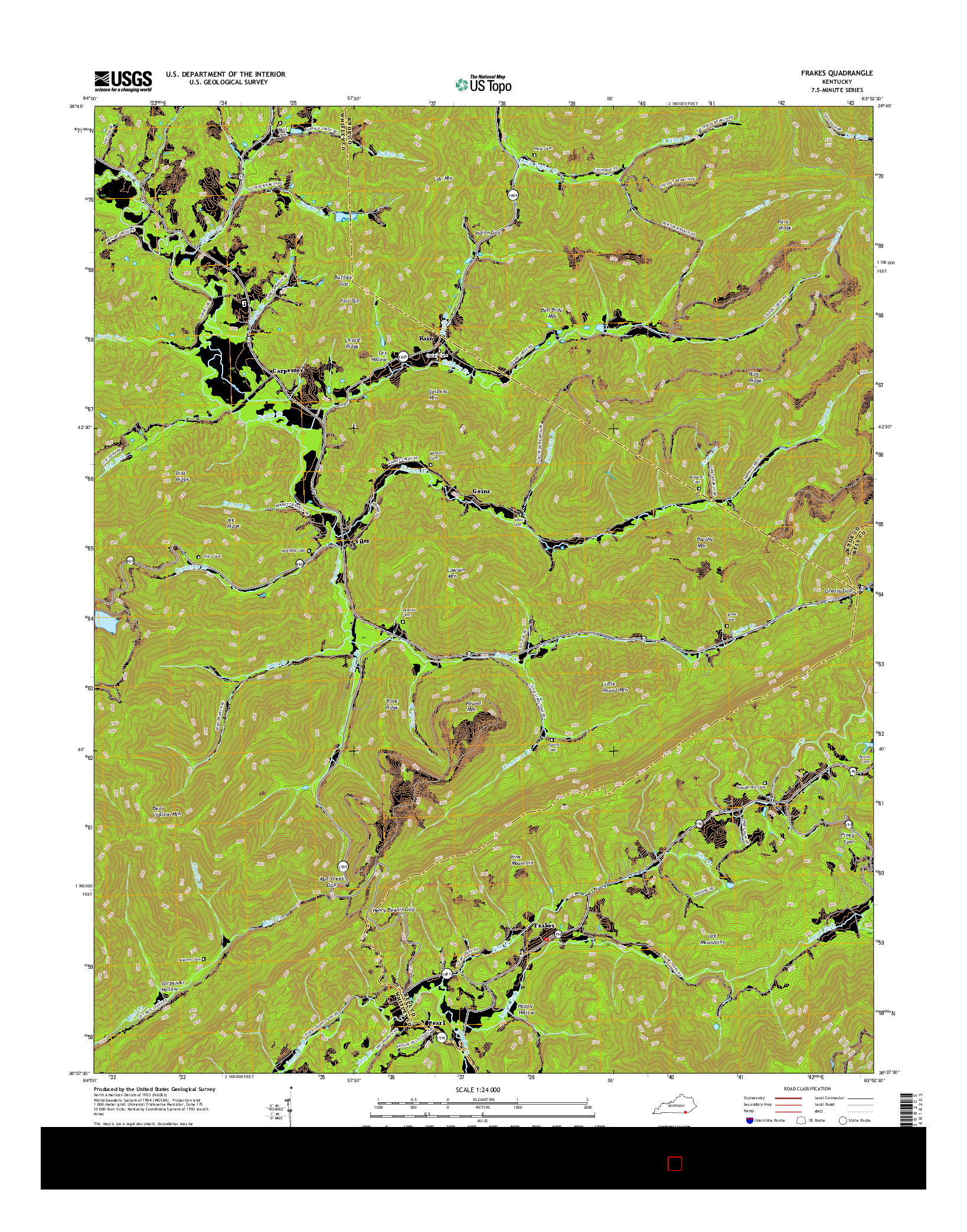 USGS US TOPO 7.5-MINUTE MAP FOR FRAKES, KY 2016
