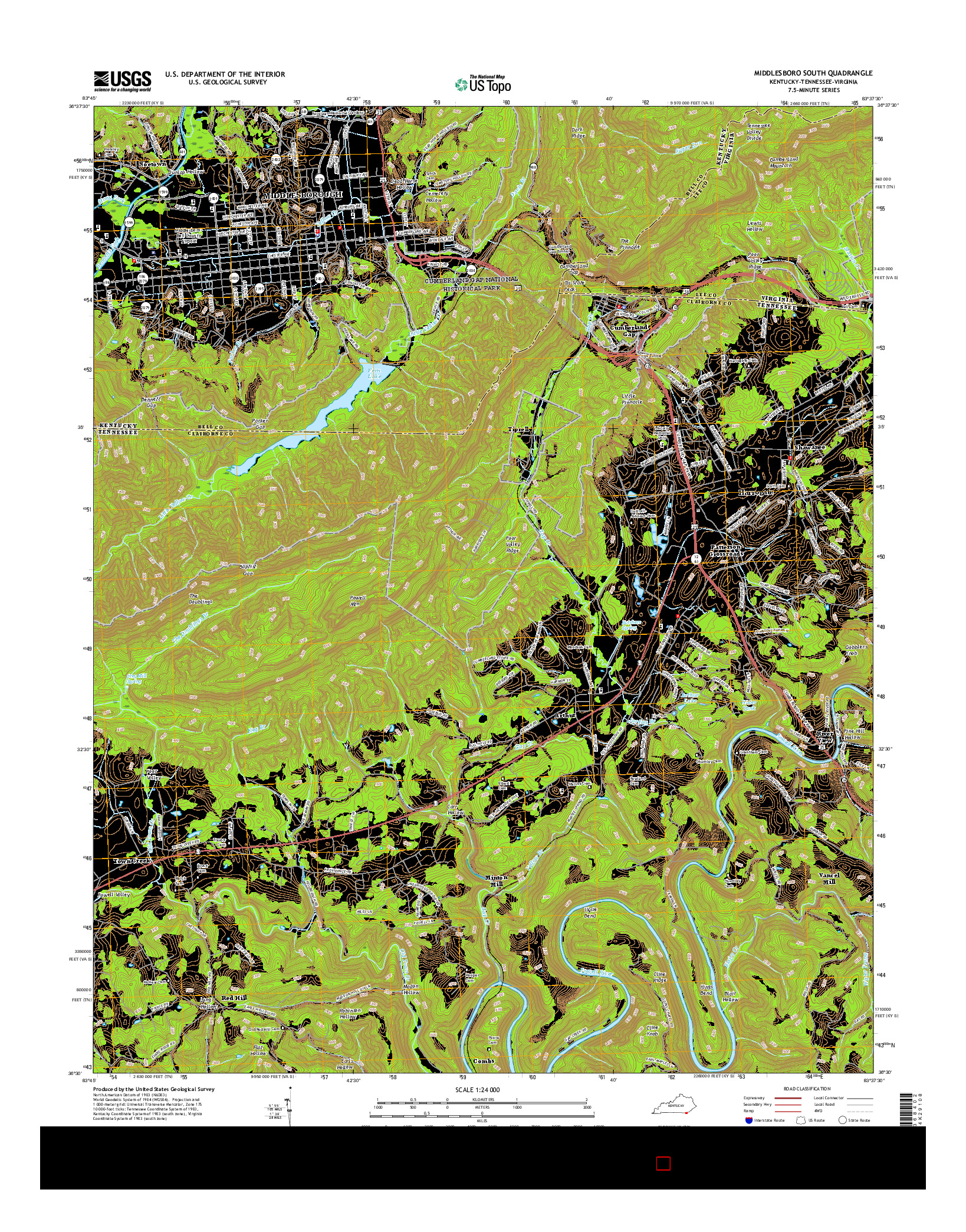 USGS US TOPO 7.5-MINUTE MAP FOR MIDDLESBORO SOUTH, KY-TN-VA 2016