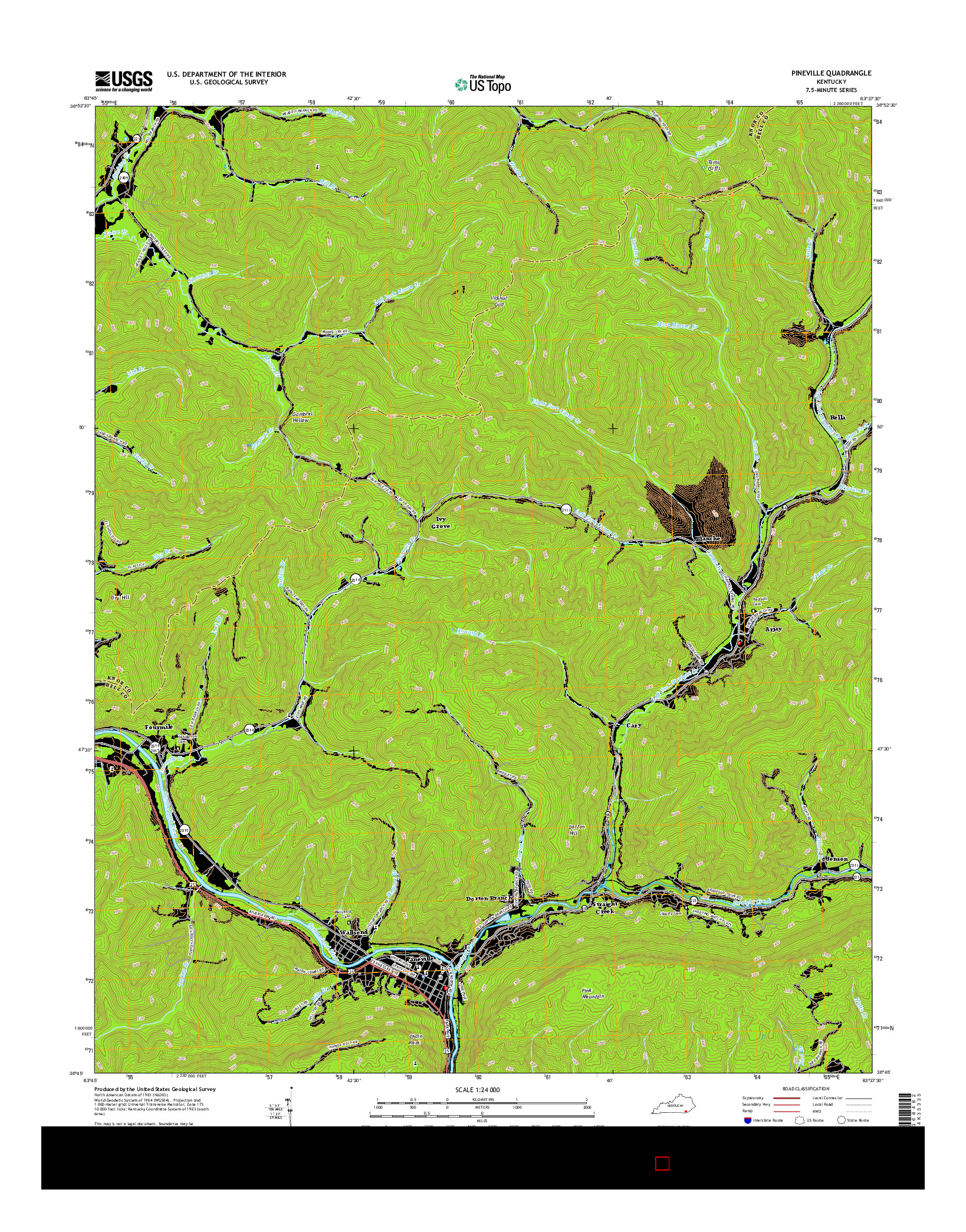 USGS US TOPO 7.5-MINUTE MAP FOR PINEVILLE, KY 2016