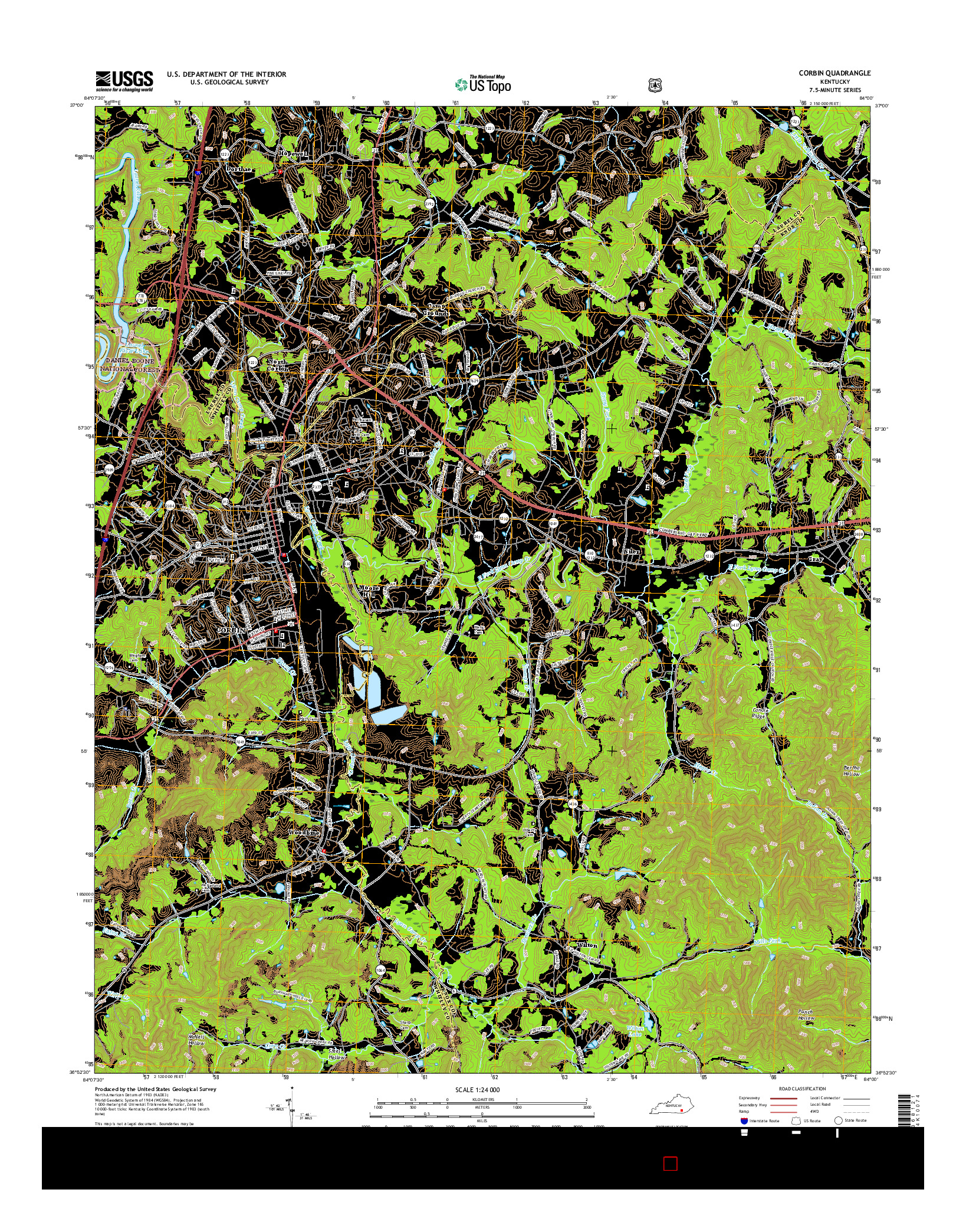 USGS US TOPO 7.5-MINUTE MAP FOR CORBIN, KY 2016