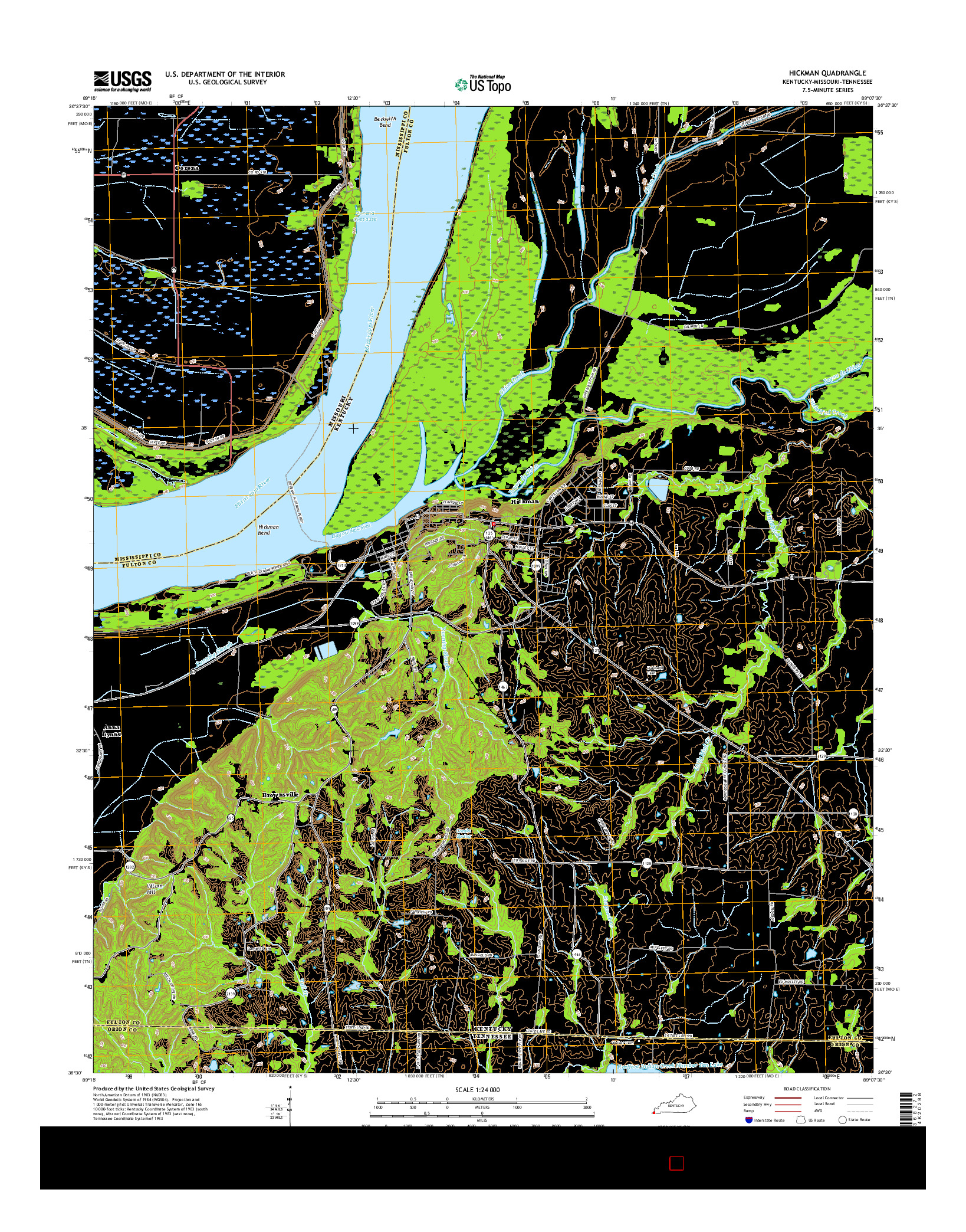 USGS US TOPO 7.5-MINUTE MAP FOR HICKMAN, KY-MO-TN 2016