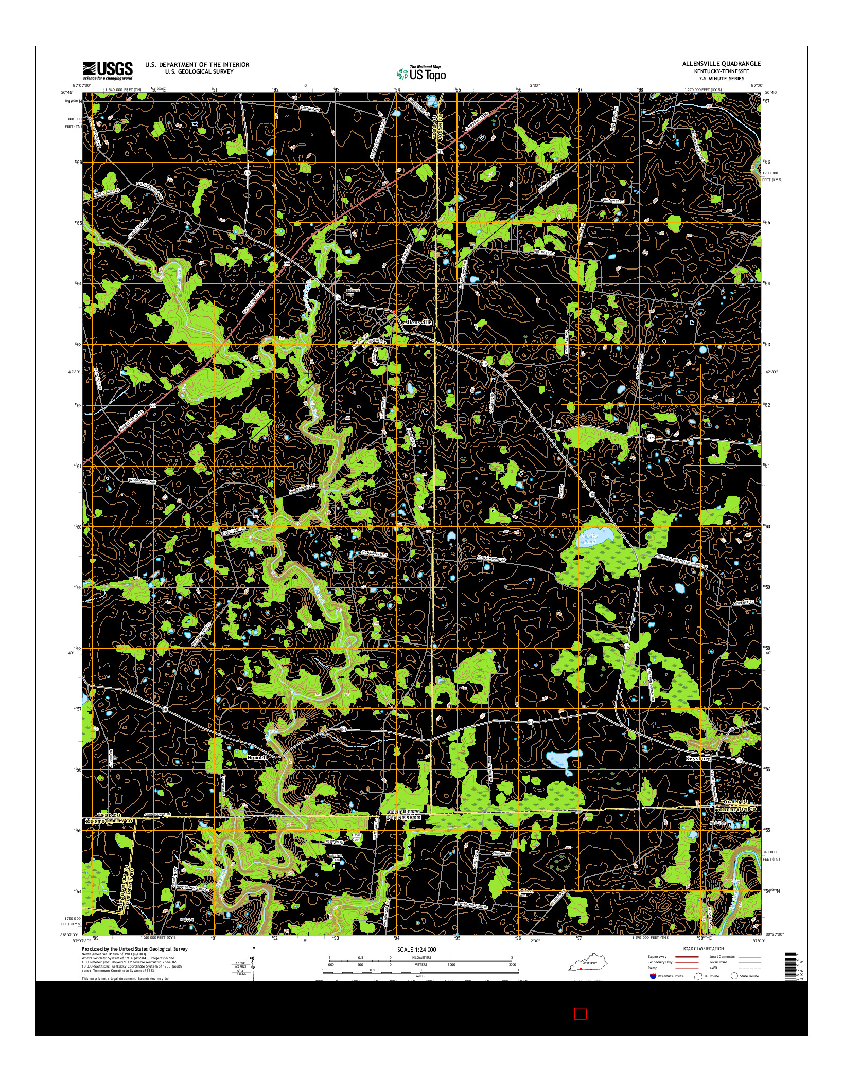 USGS US TOPO 7.5-MINUTE MAP FOR ALLENSVILLE, KY-TN 2016