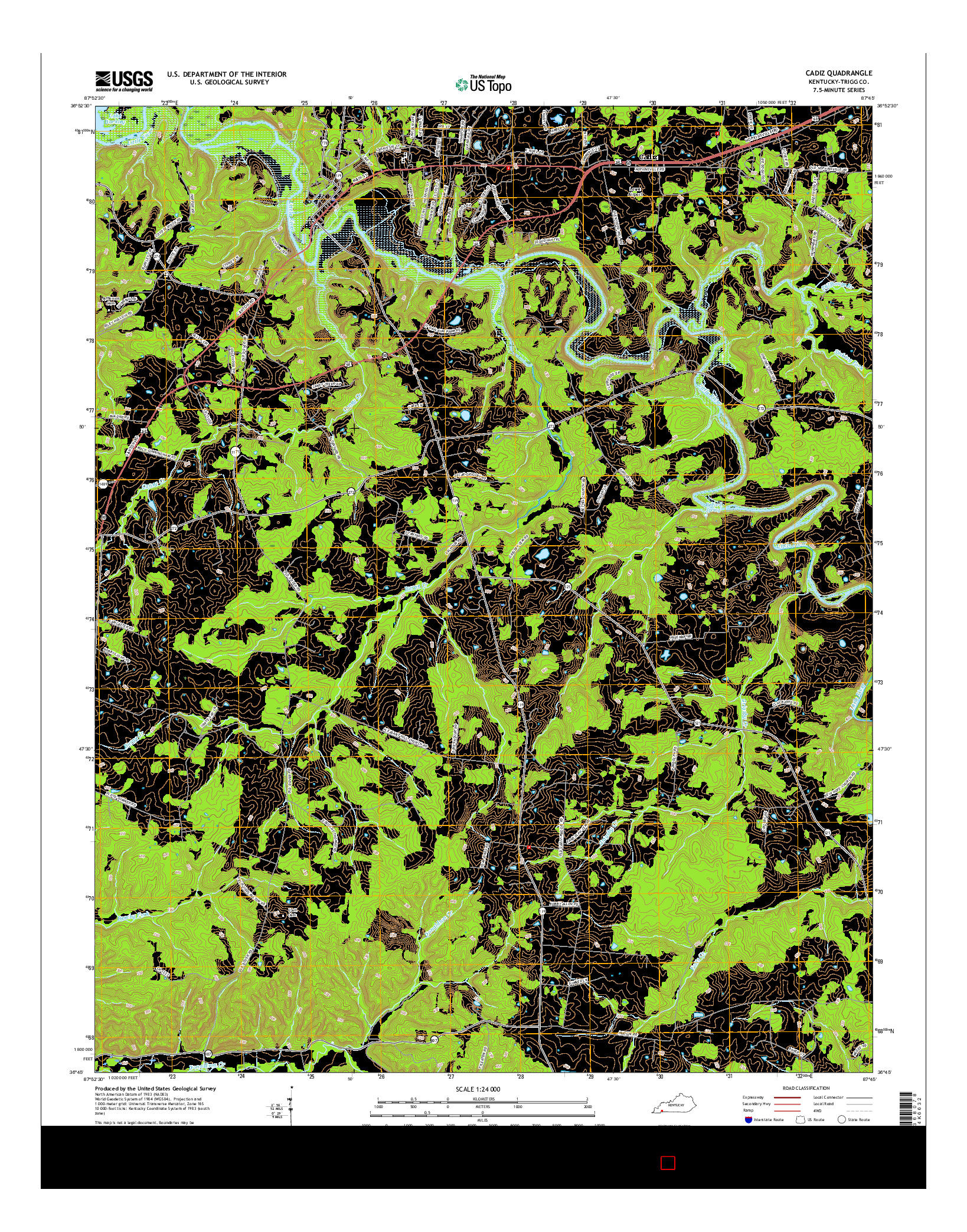 USGS US TOPO 7.5-MINUTE MAP FOR CADIZ, KY 2016