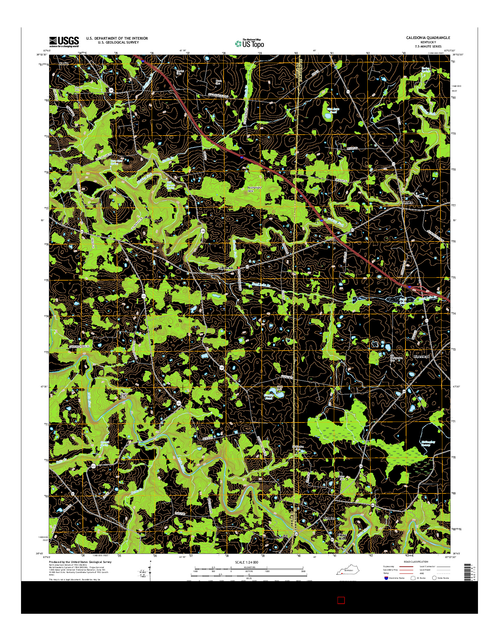 USGS US TOPO 7.5-MINUTE MAP FOR CALEDONIA, KY 2016